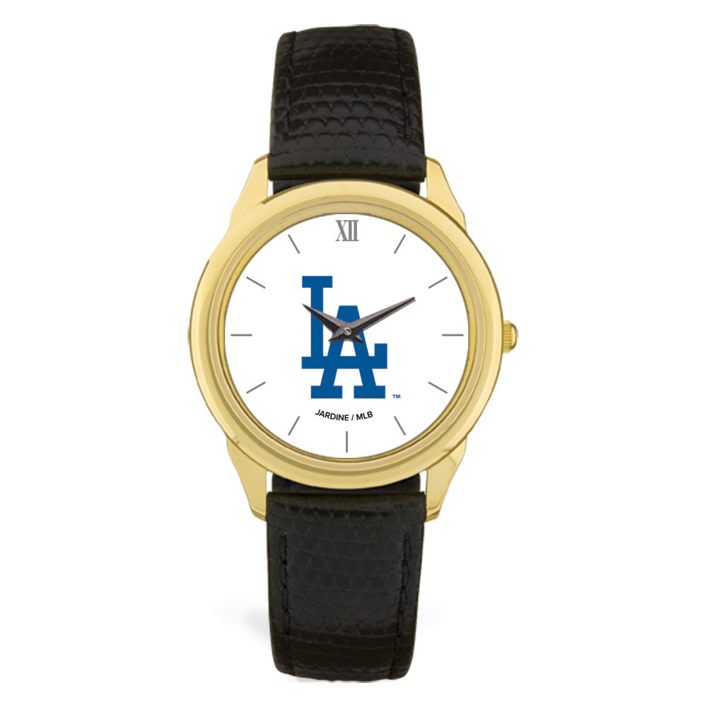 Men's  Black Los Angeles Dodgers Leather Wristwatch
