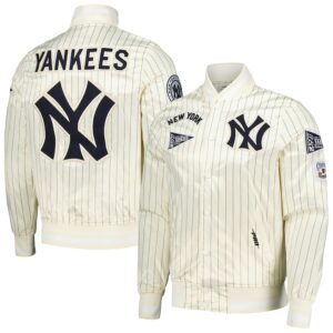 Men’s New York Yankees Pro Standard Cream Cooperstown Collection Pinstripe Retro Classic Satin Full-Snap Jacket