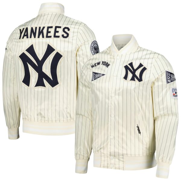 Men’s New York Yankees Pro Standard Cream Cooperstown Collection Pinstripe Retro Classic Satin Full-Snap Jacket