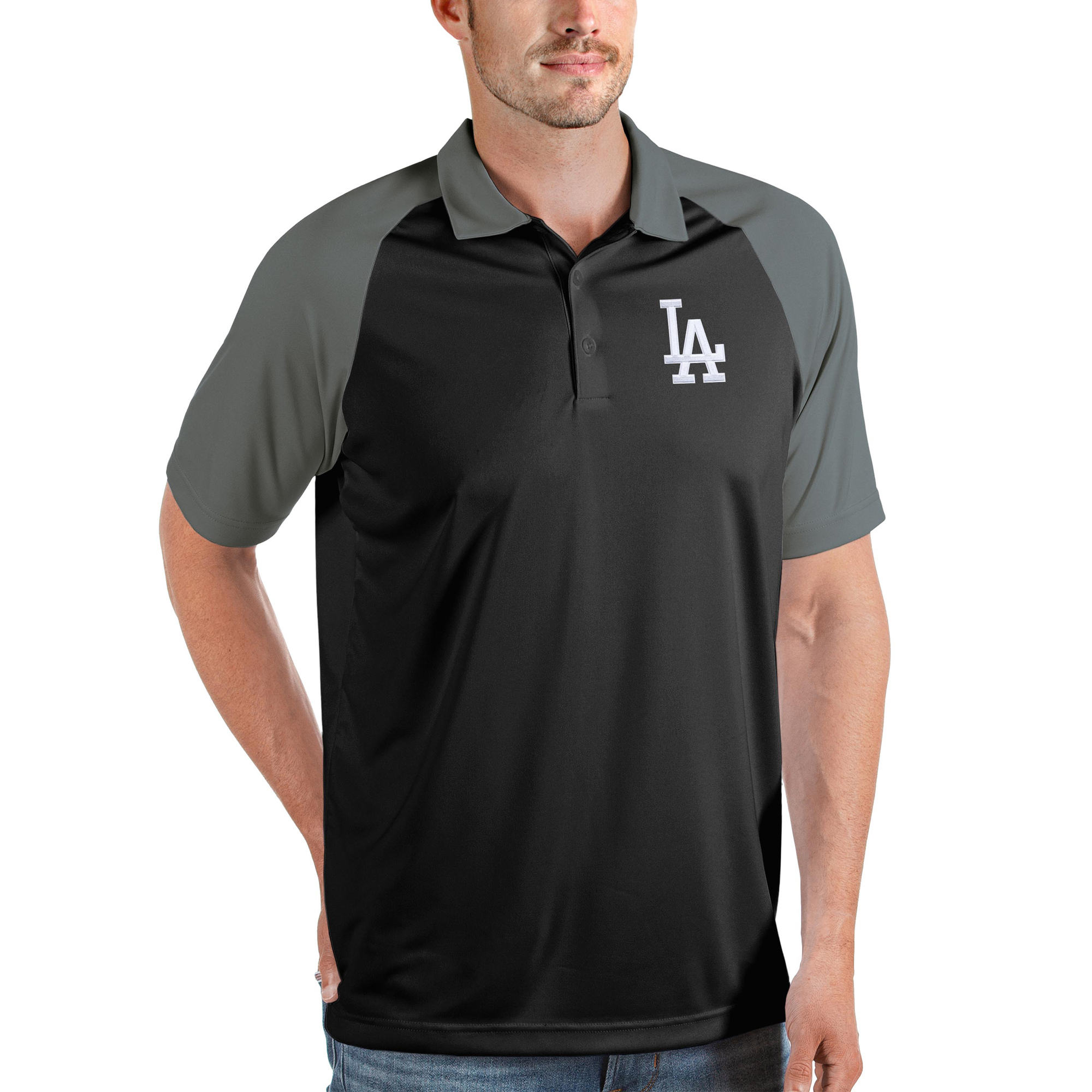 Men’s Antigua Black/Gray Los Angeles Dodgers Nova Polo