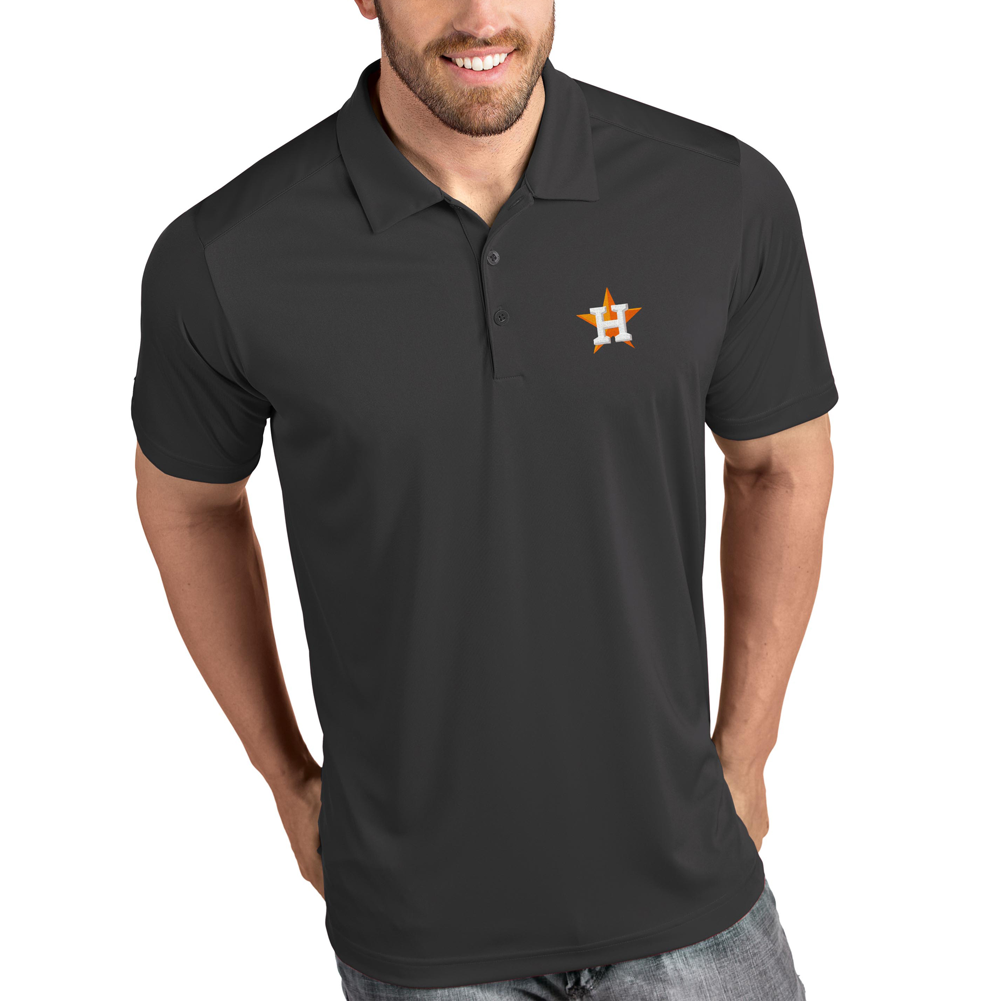 Men’s Antigua Gray Houston Astros Tribute Polo Houston Astros Fan Edition