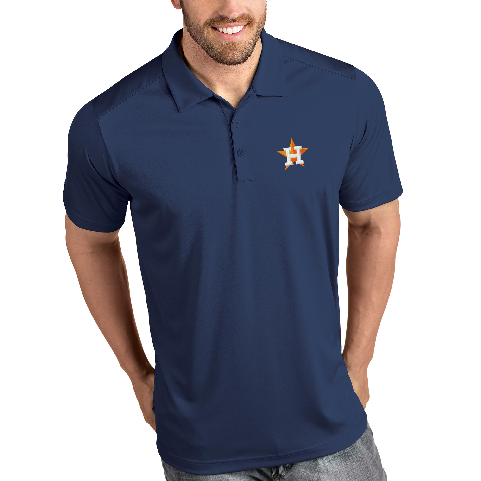 Men’s Antigua Navy Houston Astros Tribute Polo Houston Astros Fan Edition