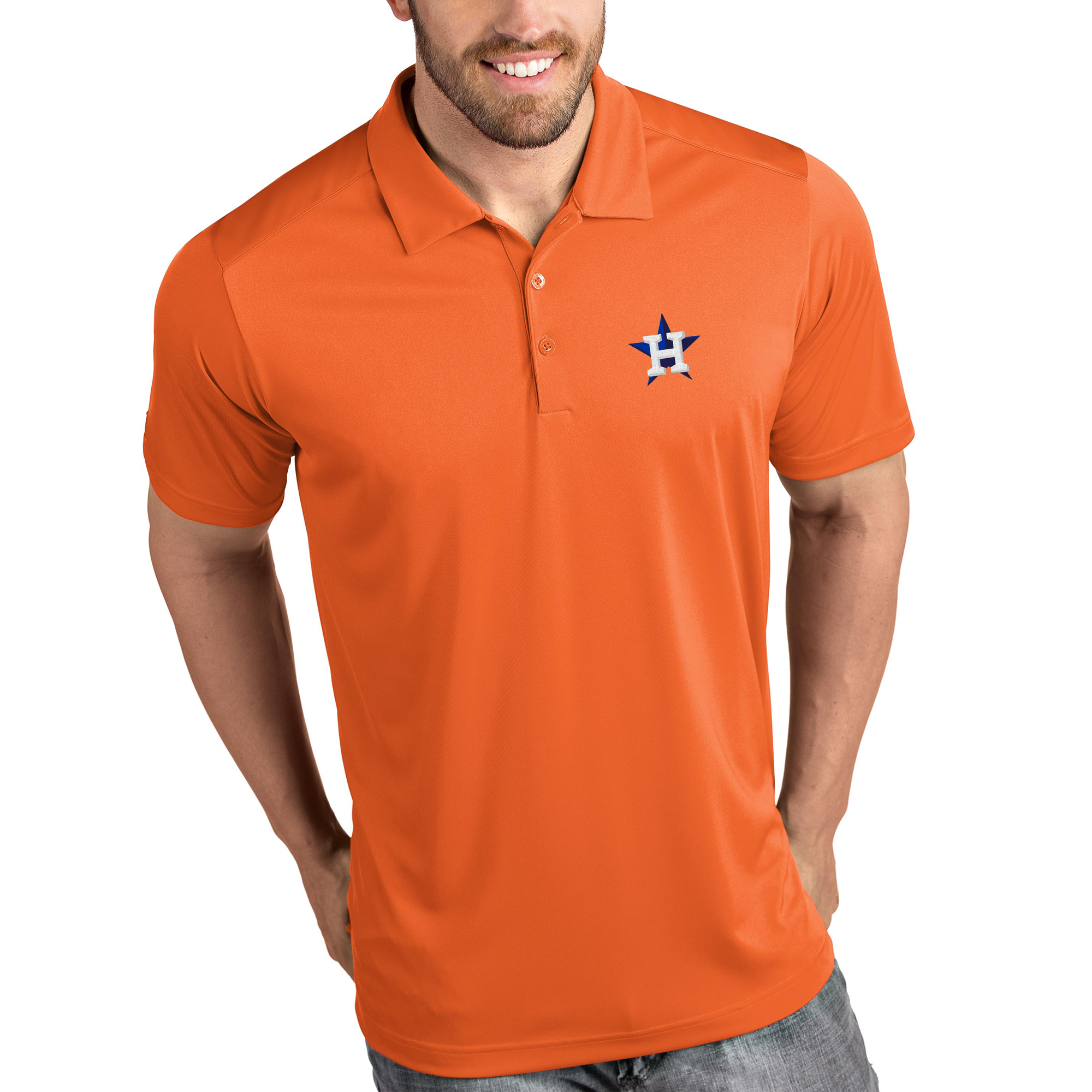 Men’s Antigua Orange Houston Astros Tribute Polo Houston Astros Fan Edition