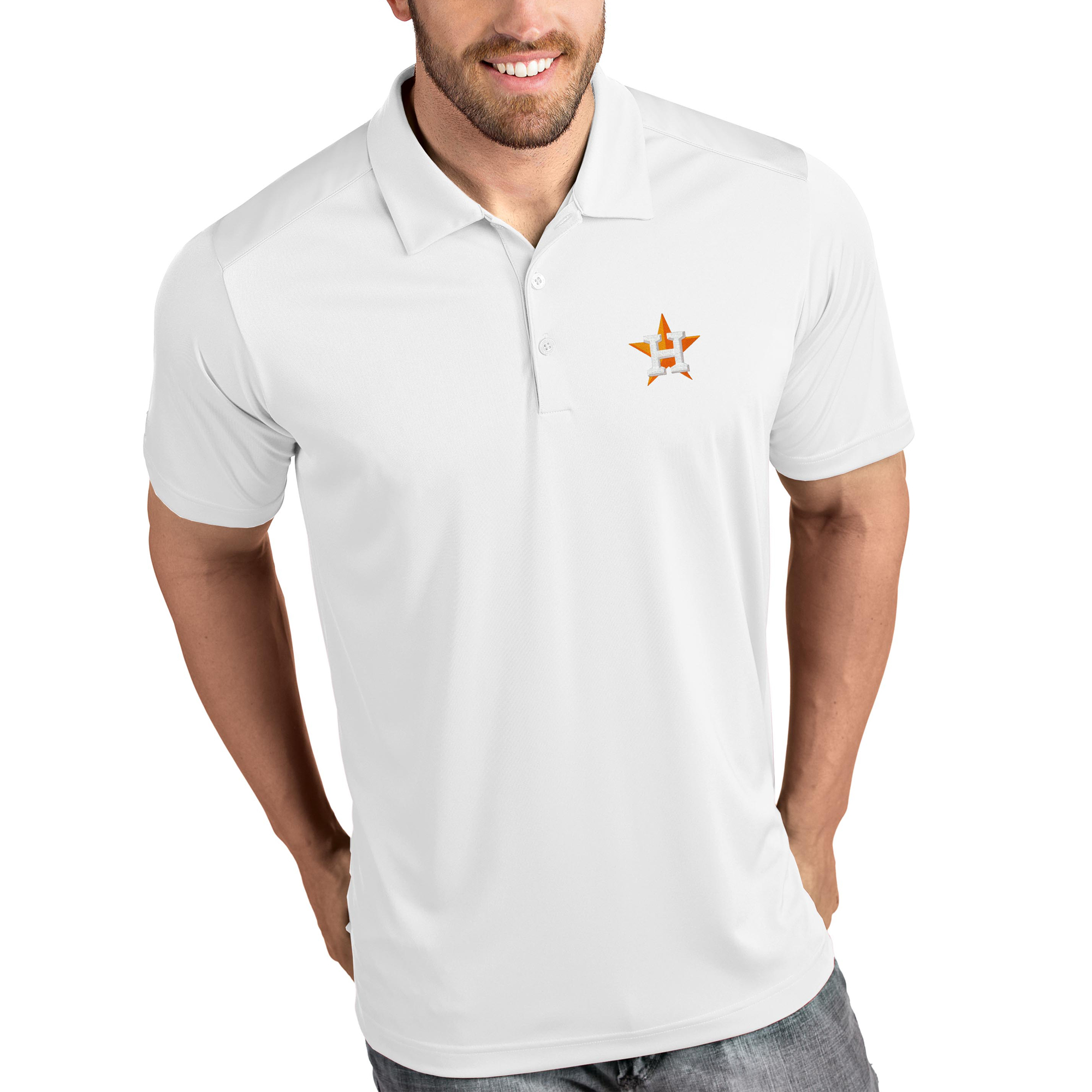 Men’s Antigua White Houston Astros Tribute Polo Houston Astros Fan Edition
