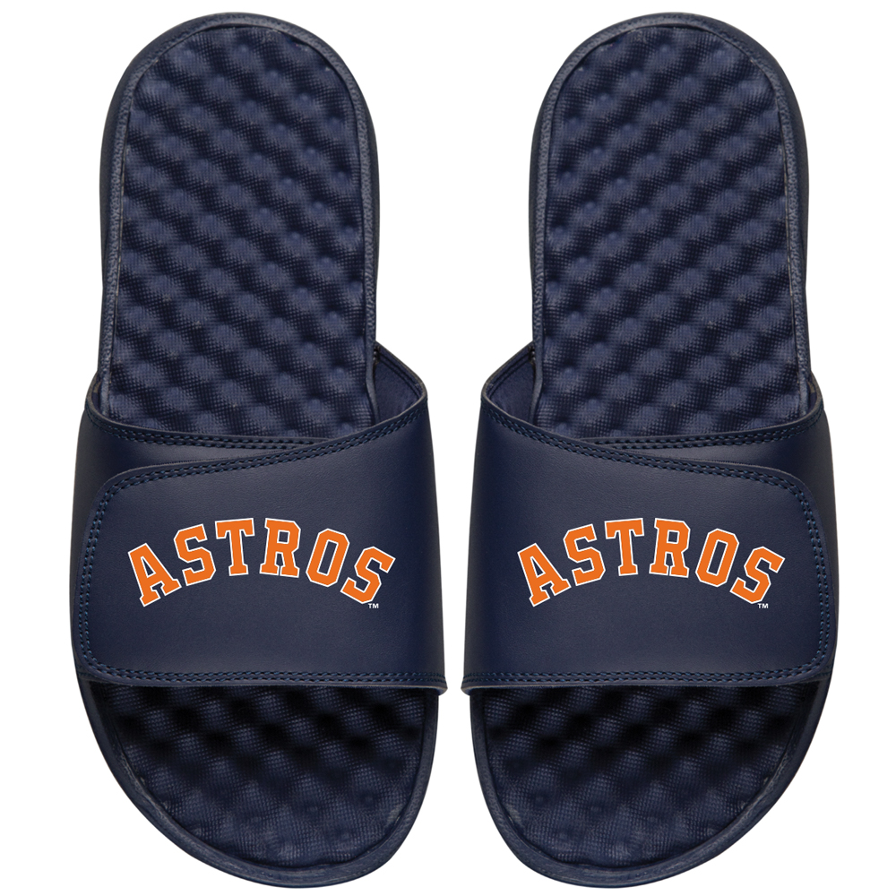 Youth ISlide Navy Houston Astros Wordmark Slide Sandals Houston Astros Fan Edition