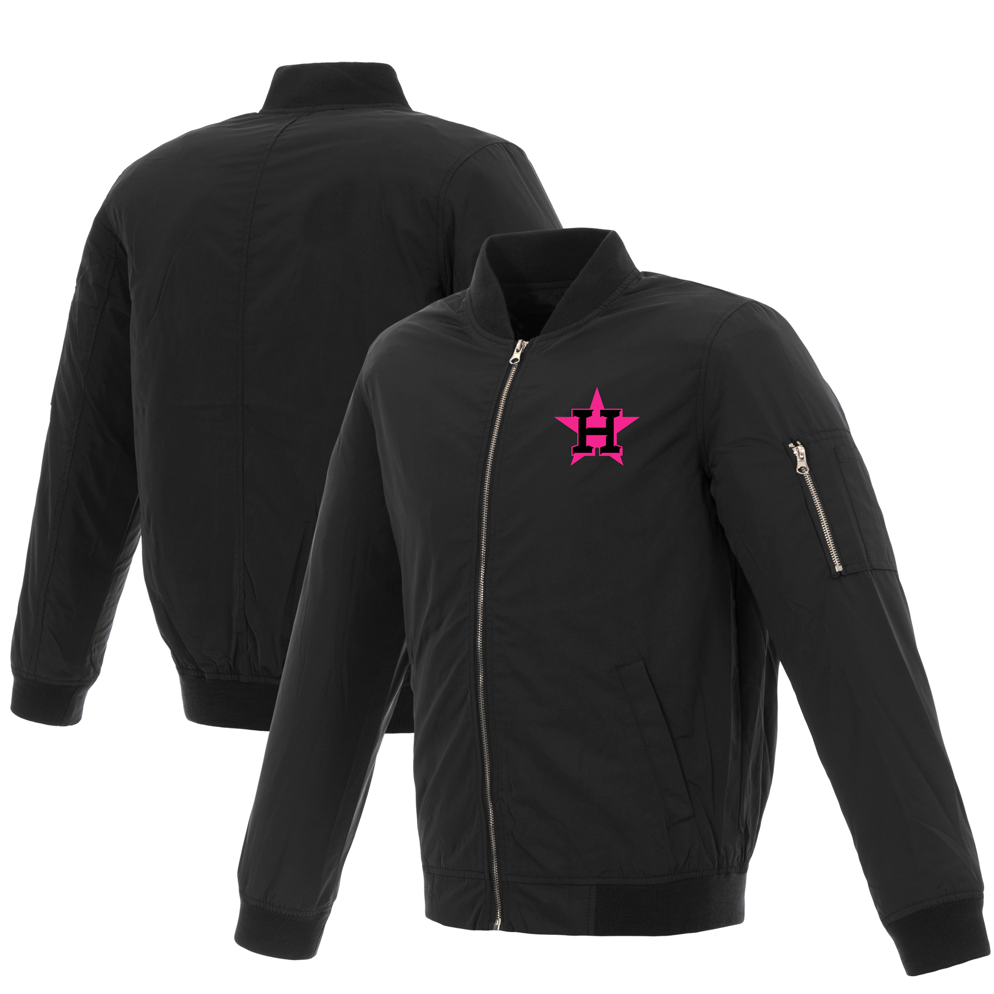 Houston Astros JH Design Women’s Nylon Bomber Jacket – Black/Pink Houston Astros Fan Edition
