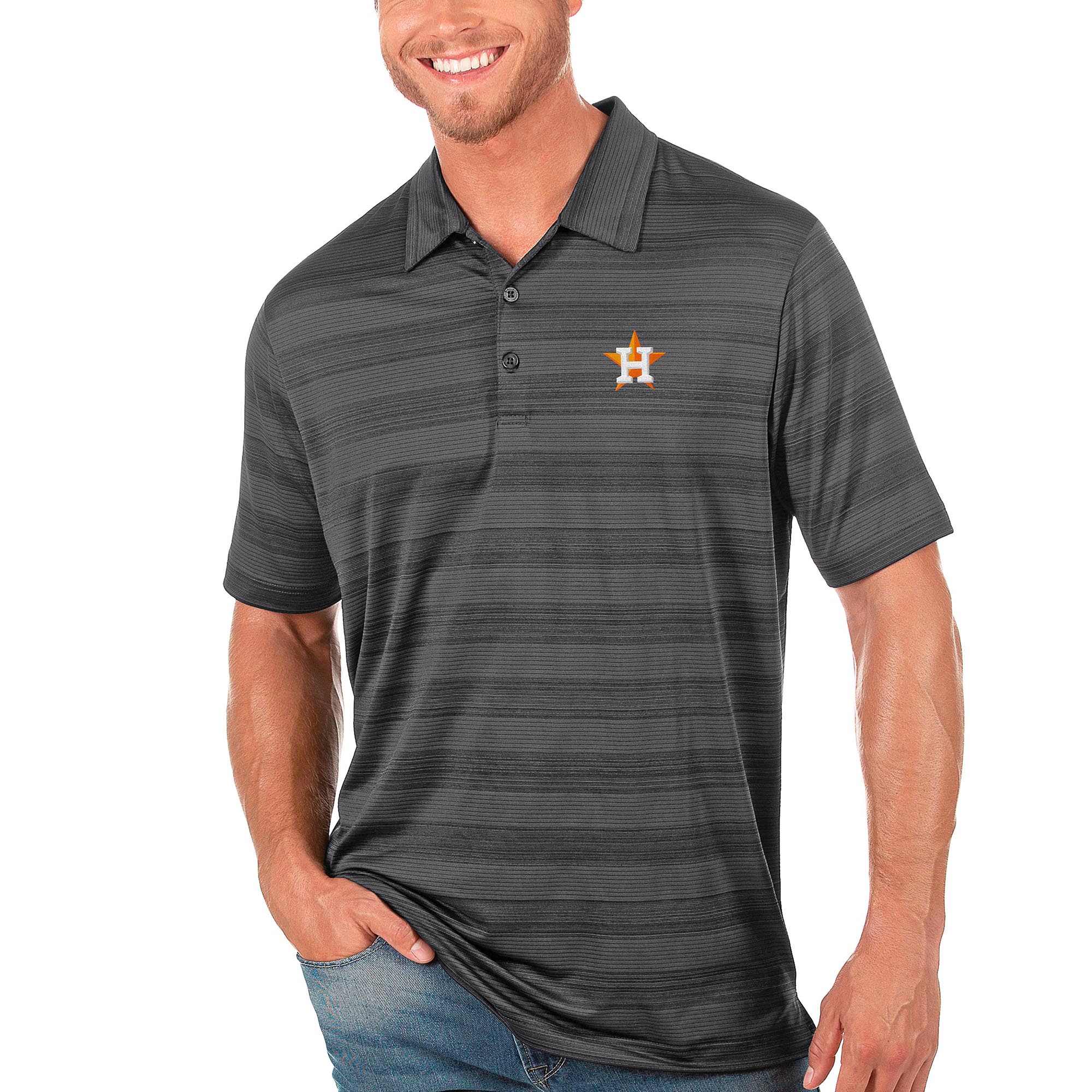 Men’s Antigua Gray Houston Astros Compass Polo Houston Astros Fan Edition
