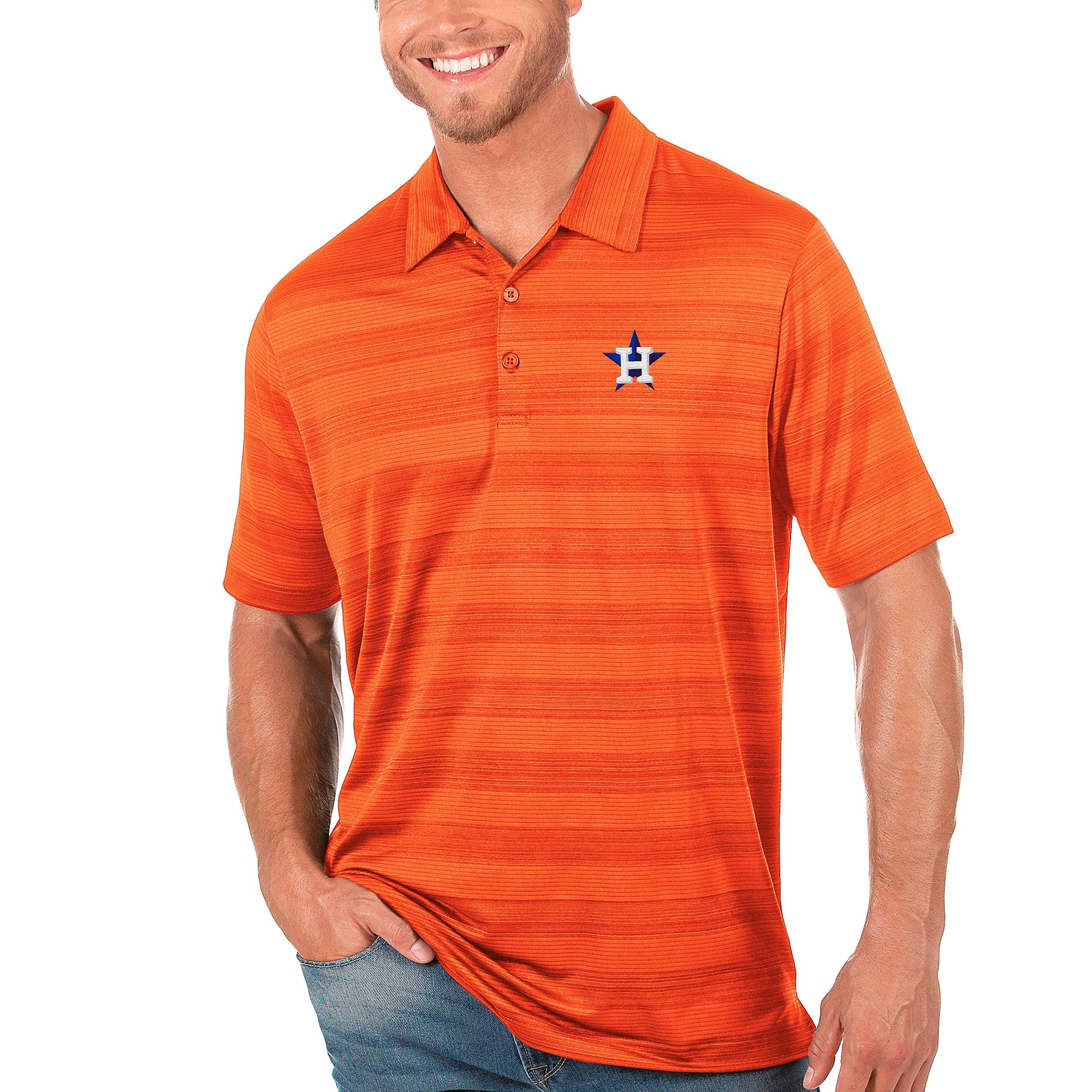 Men’s Antigua Orange Houston Astros Compass Polo Houston Astros Fan Edition