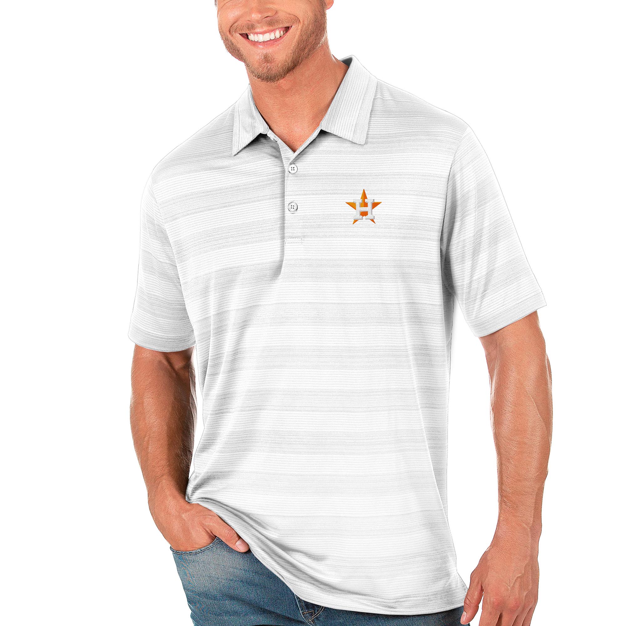 Men’s Antigua White Houston Astros Compass Polo Houston Astros Fan Edition