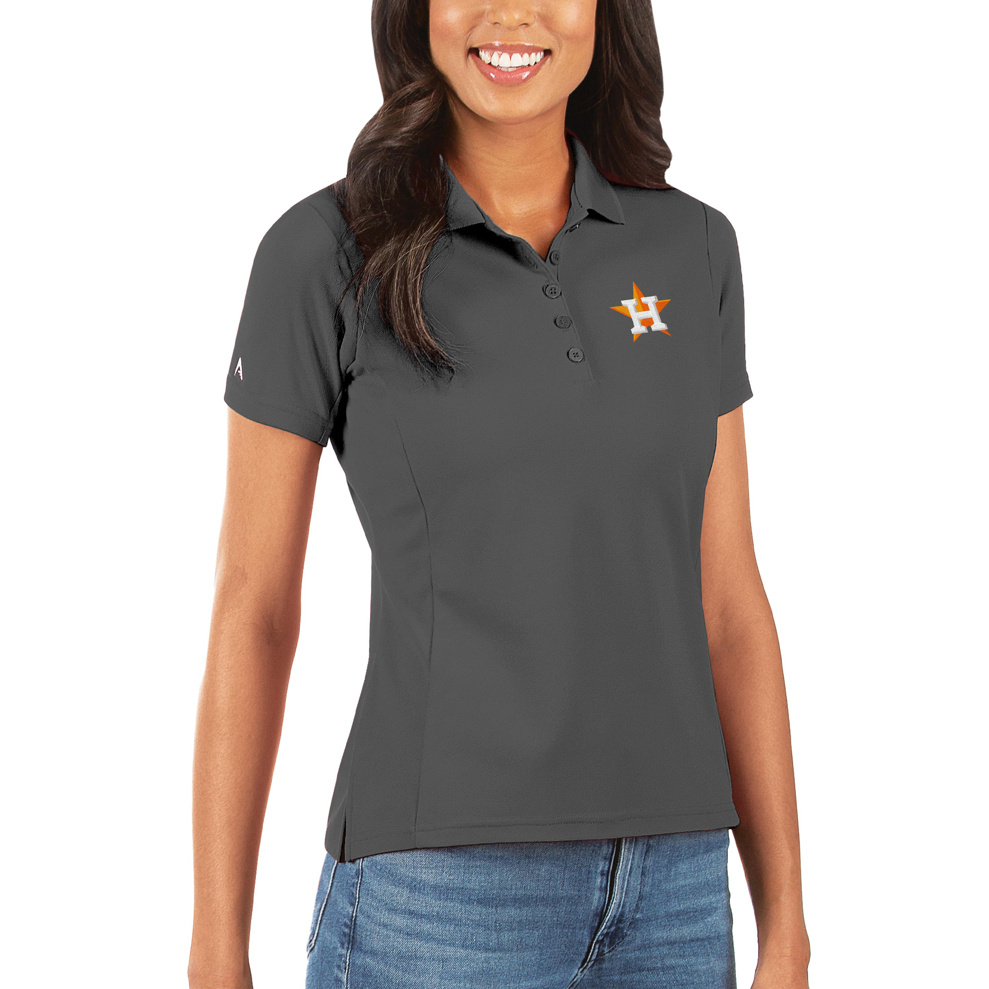 Women’s Antigua Gray Houston Astros Legacy Pique Polo Houston Astros Fan Edition