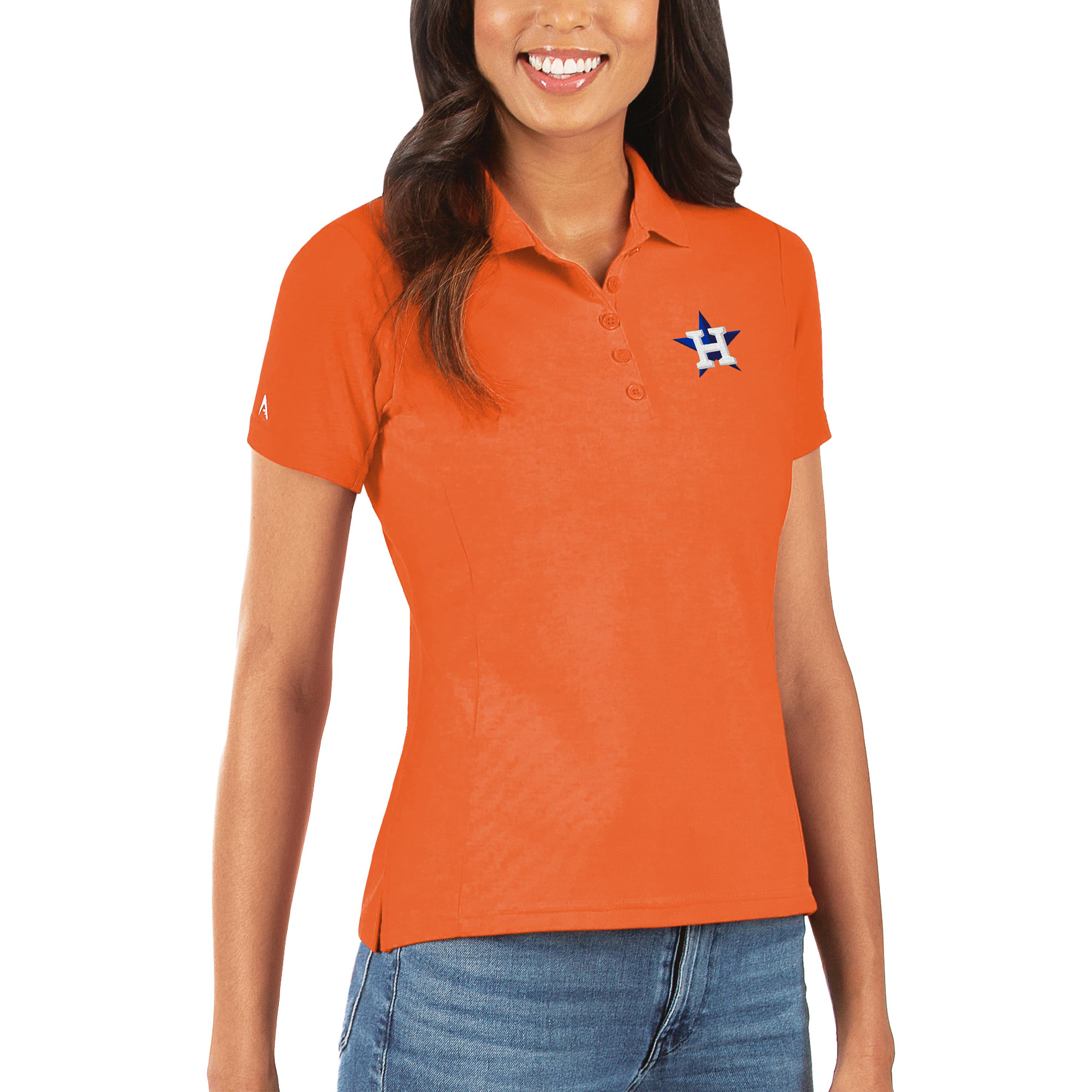 Women’s Antigua Orange Houston Astros Legacy Pique Polo Houston Astros Fan Edition