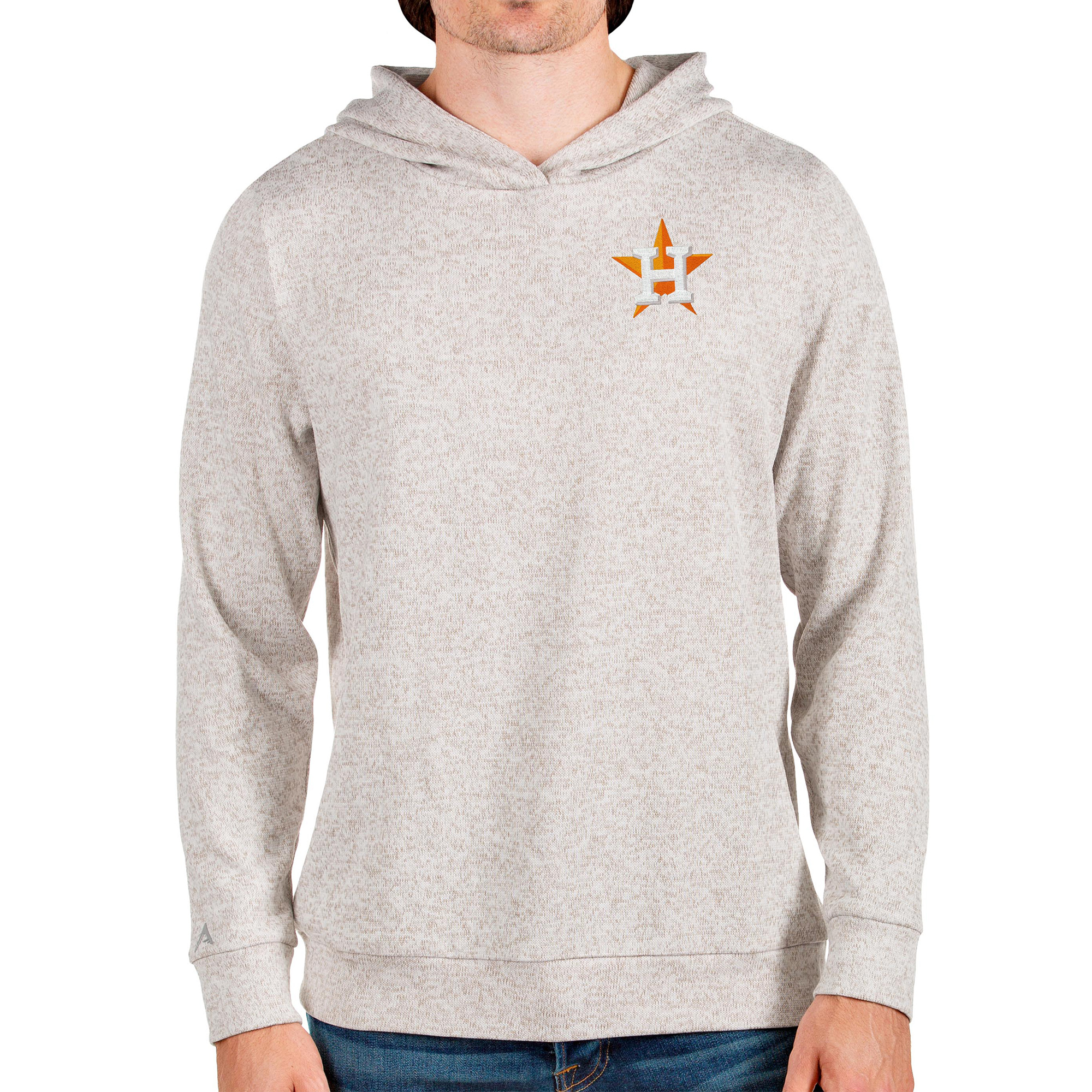 Men’s Antigua Oatmeal Houston Astros Absolute Pullover Hoodie Houston Astros Fan Edition