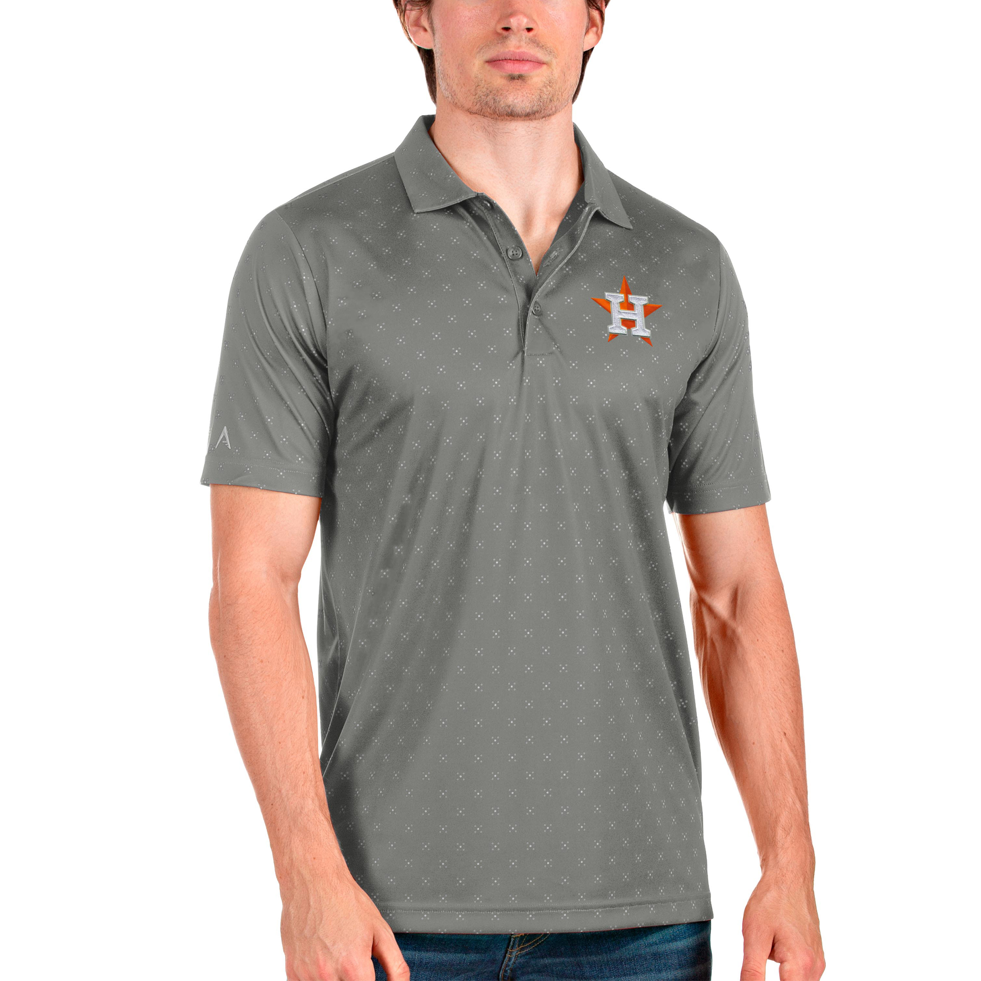 Men’s Antigua Gray Houston Astros Spark Polo Houston Astros Fan Edition