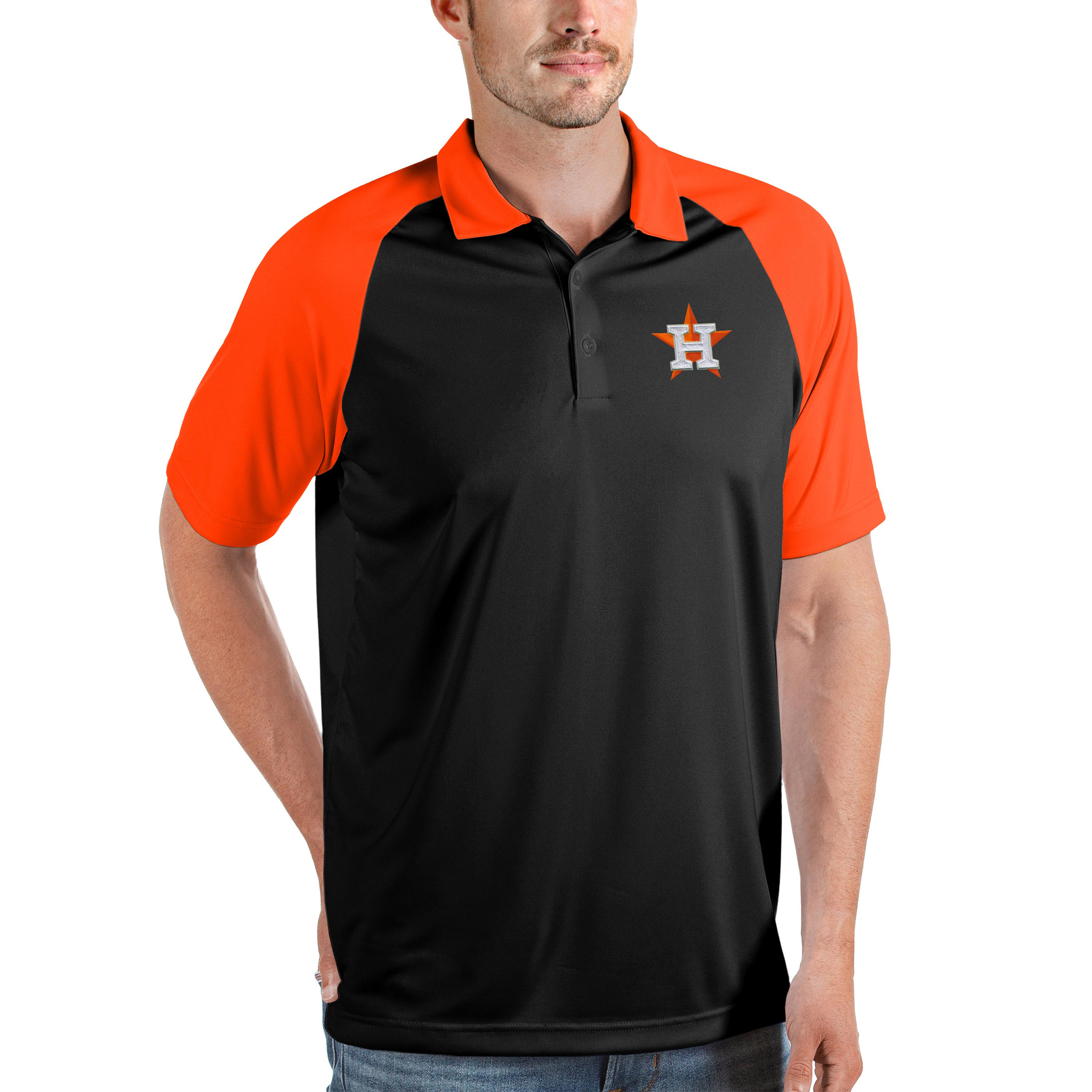 Men’s Antigua Black/Orange Houston Astros Nova Polo Houston Astros Fan Edition