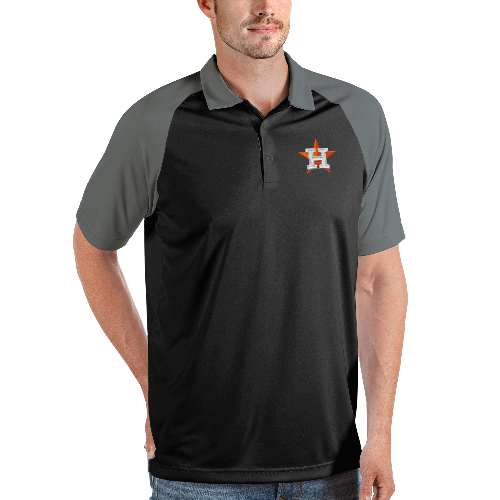 Men’s Antigua Black/Gray Houston Astros Nova Polo Houston Astros Fan Edition