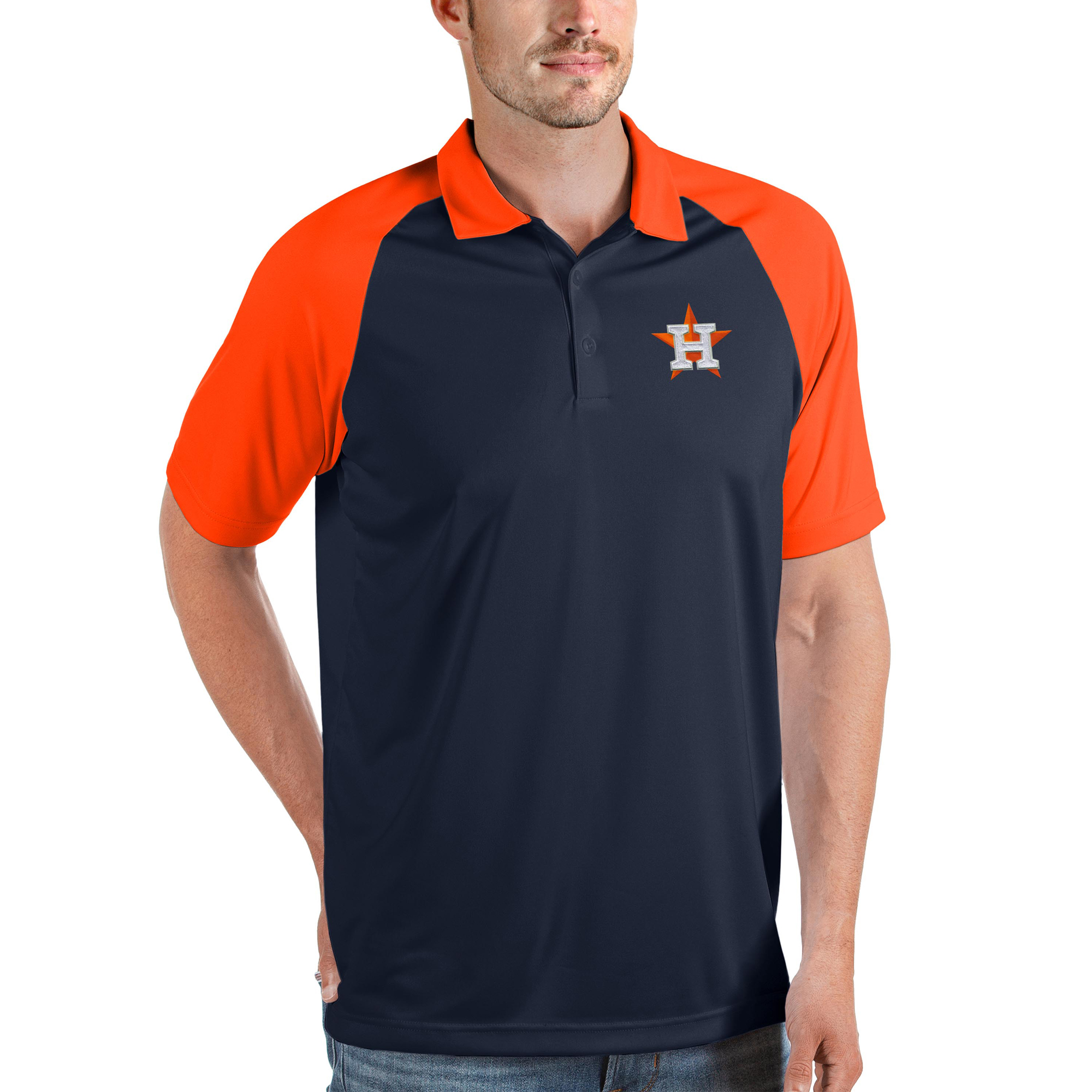 Men’s Antigua Navy/Orange Houston Astros Nova Polo Houston Astros Fan Edition