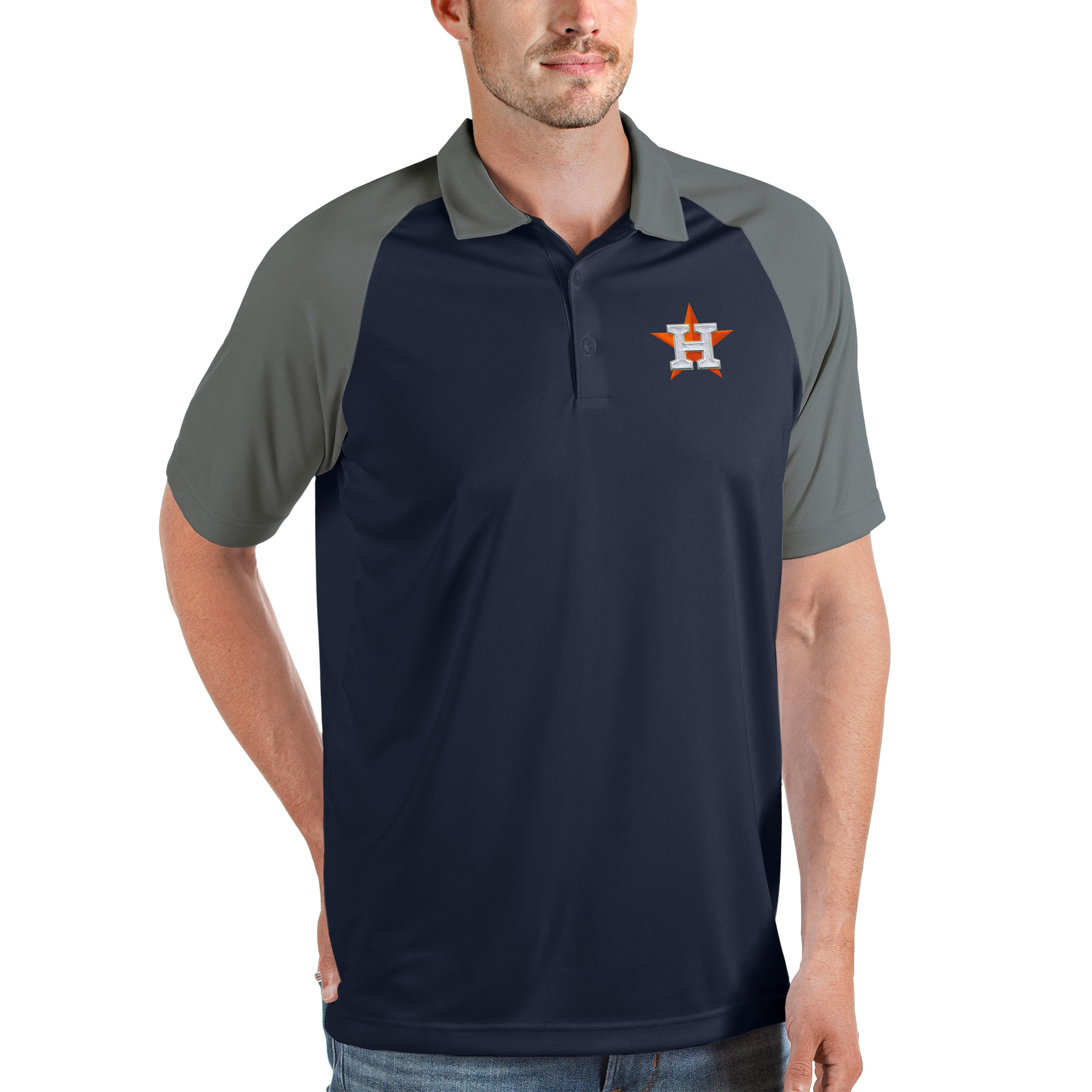 Men’s Antigua Navy/Gray Houston Astros Nova Polo Houston Astros Fan Edition