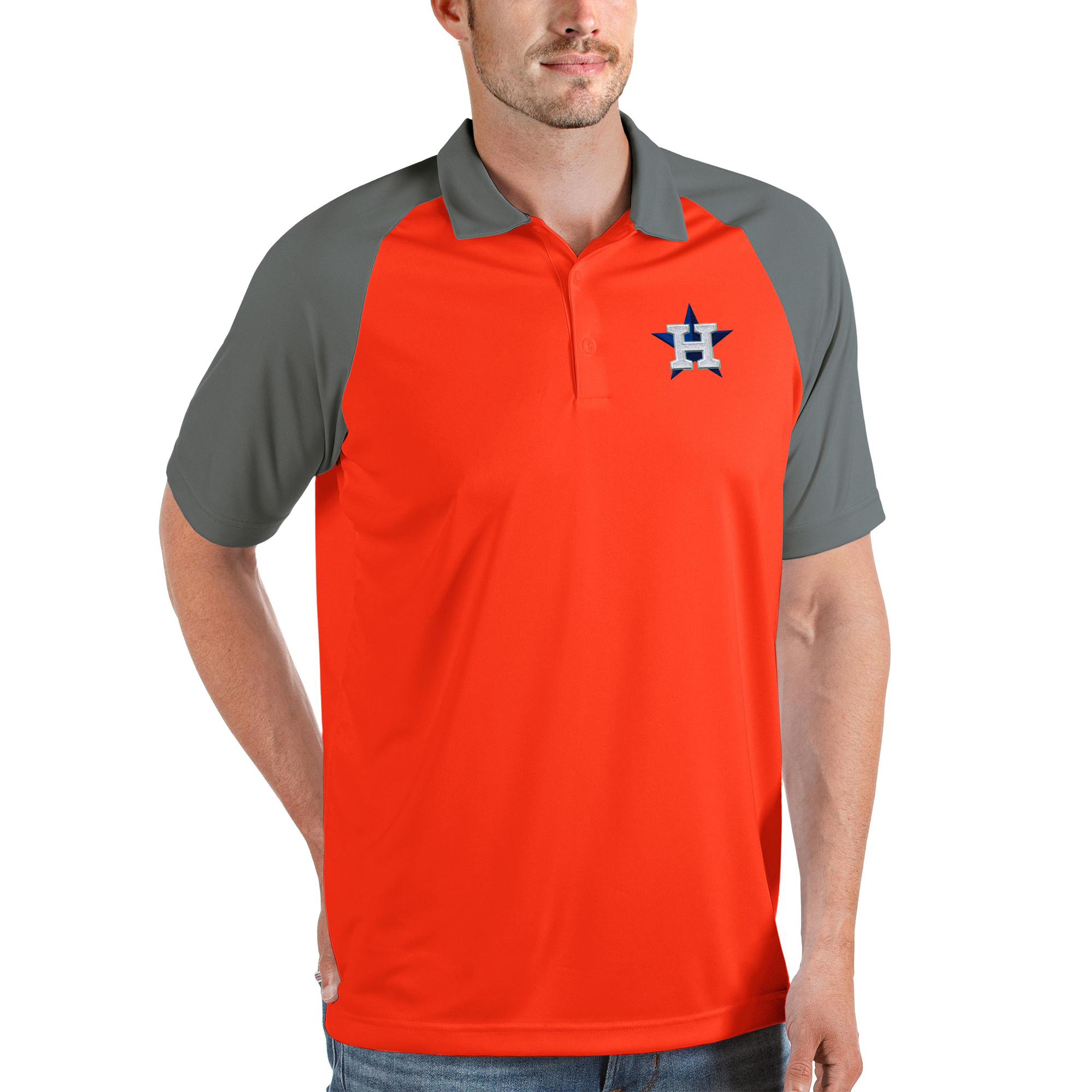 Men’s Antigua Orange/Gray Houston Astros Nova Polo Houston Astros Fan Edition