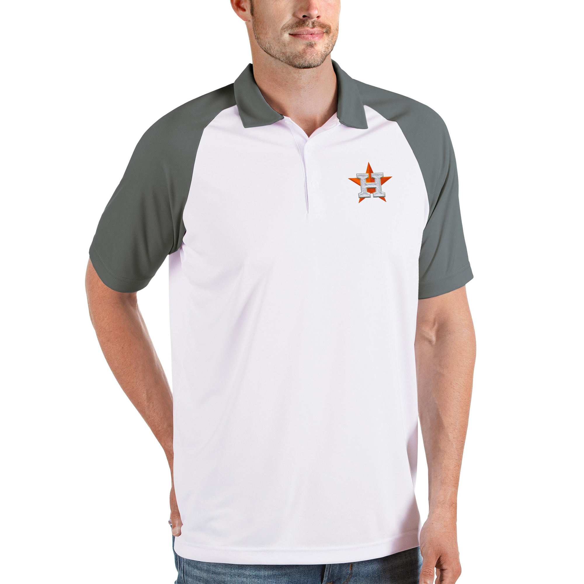 Men’s Antigua White/Gray Houston Astros Nova Polo Houston Astros Fan Edition