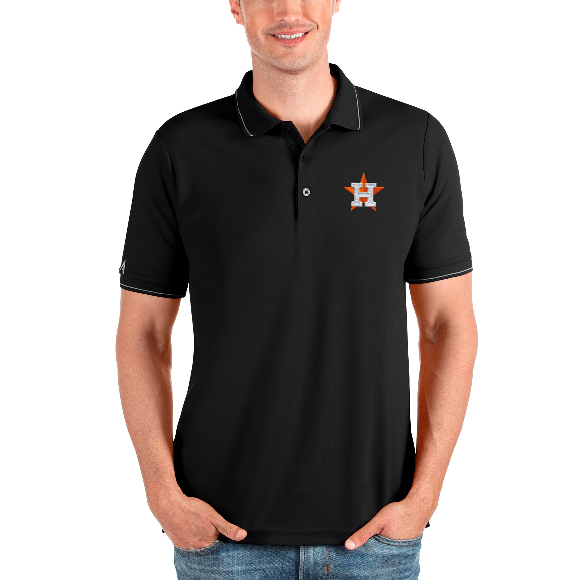 Men’s Antigua Black Houston Astros Affluent Polo Houston Astros Fan Edition