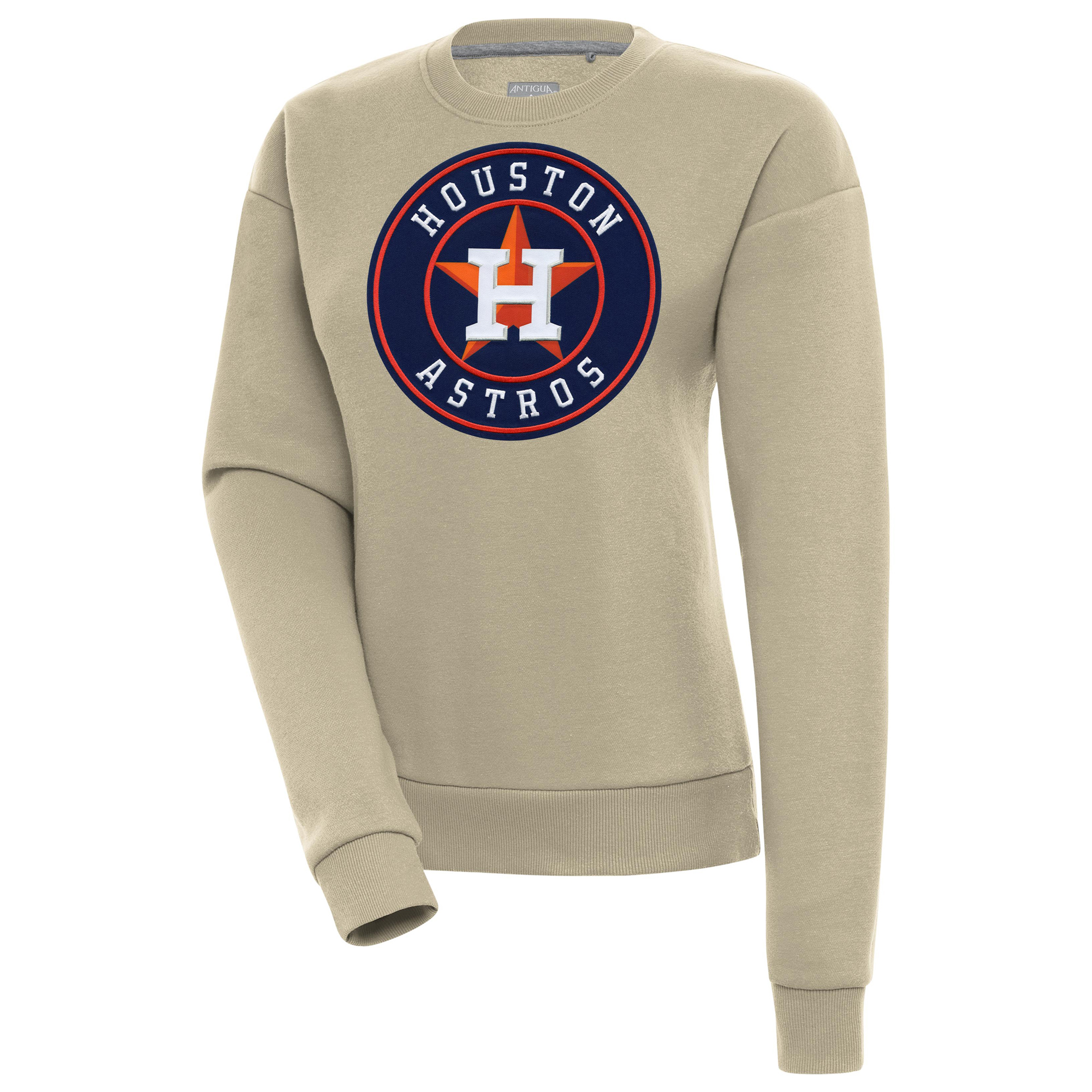 Women’s Antigua Khaki Houston Astros Victory Pullover Sweatshirt Houston Astros Fan Edition