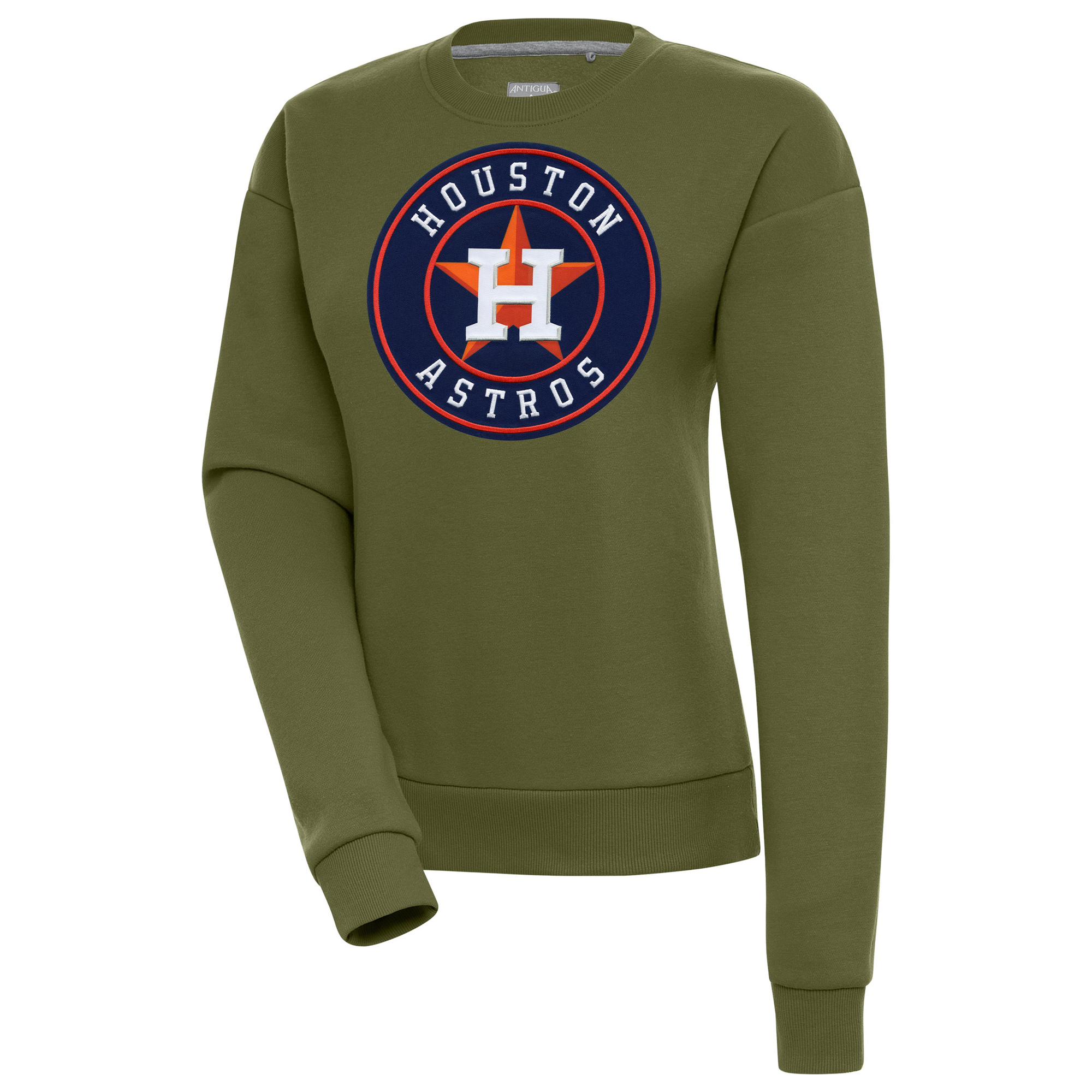 Women’s Antigua Olive Houston Astros Victory Pullover Sweatshirt Houston Astros Fan Edition