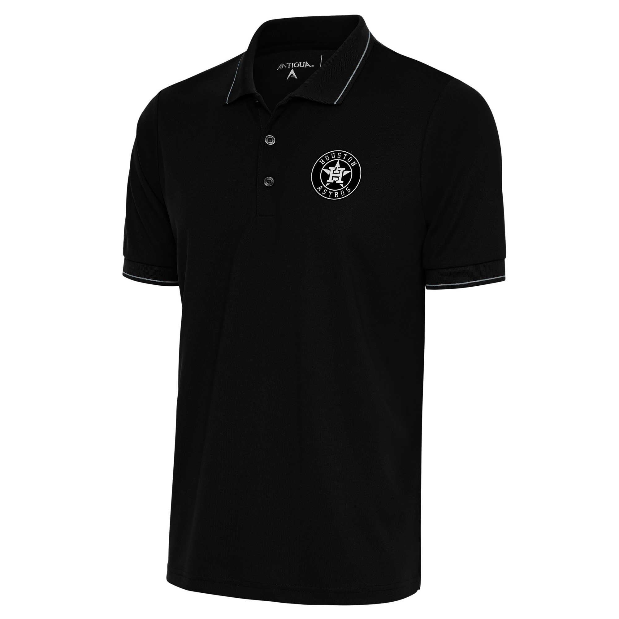 Men’s Antigua Black Houston Astros Metallic Affluent Polo Houston Astros Fan Edition