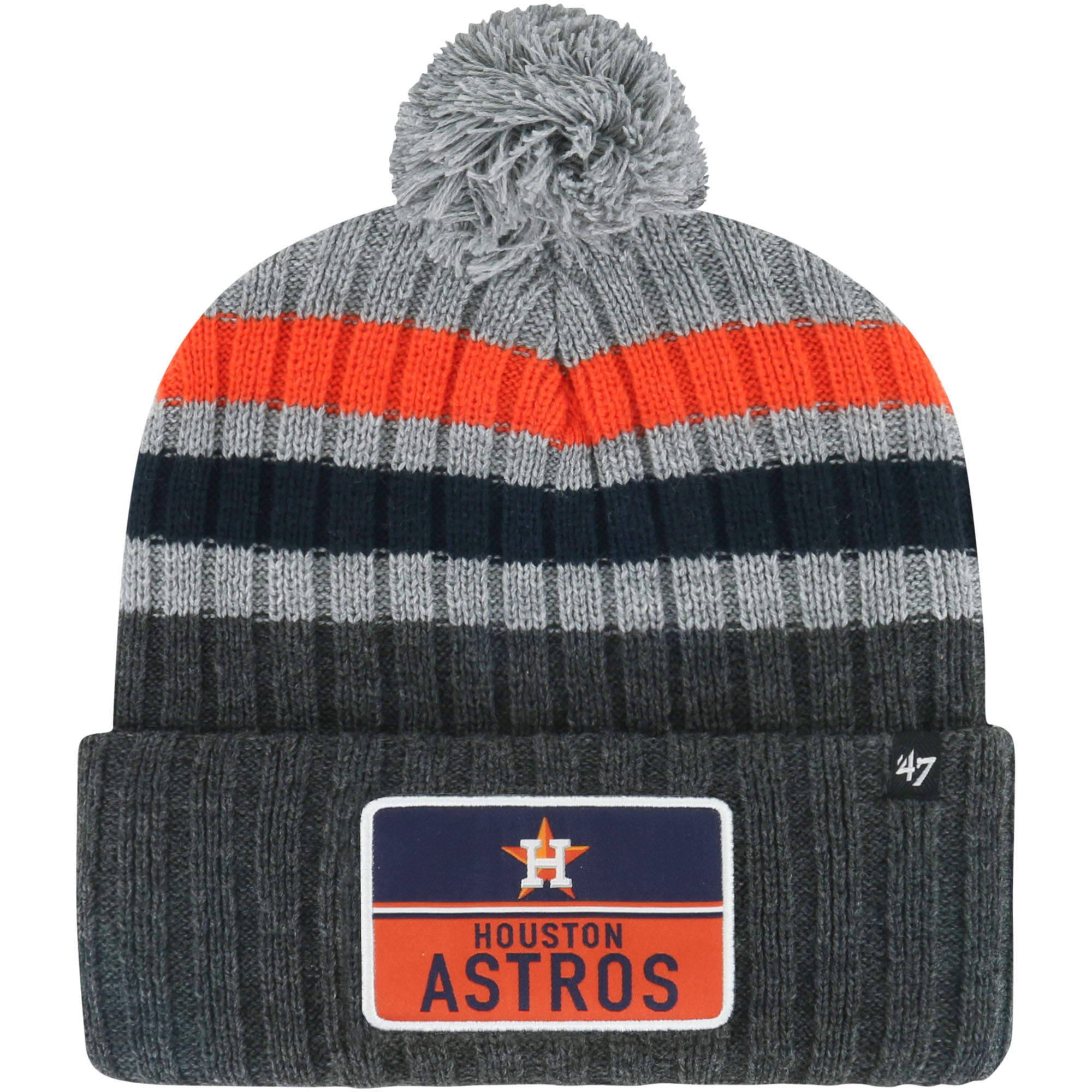 Men’s ’47 Gray Houston Astros Stack Cuffed Knit Hat with Pom Houston Astros Fan Edition