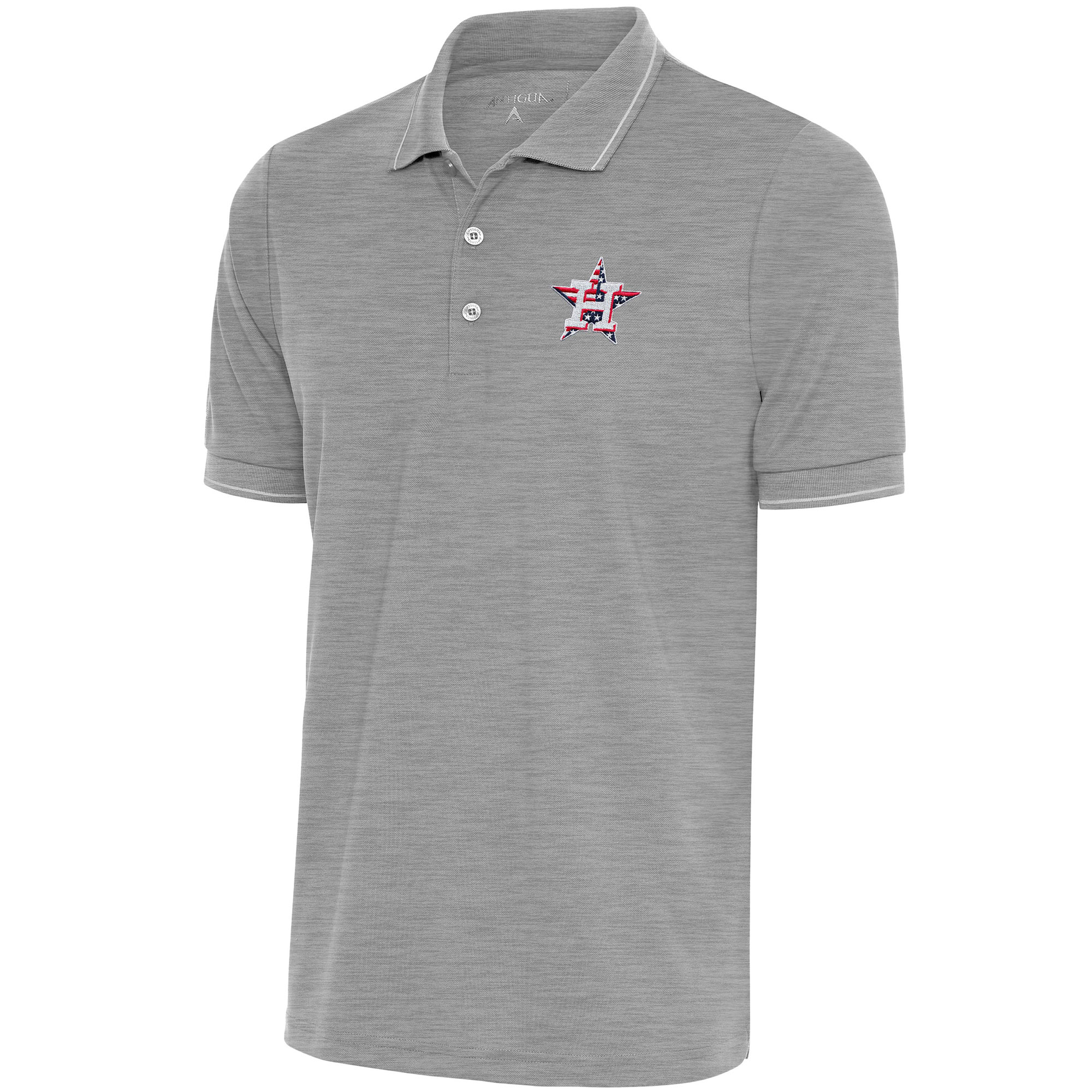 Men’s Antigua Gray/White Houston Astros Patriotic Affluent Polo Houston Astros Fan Edition