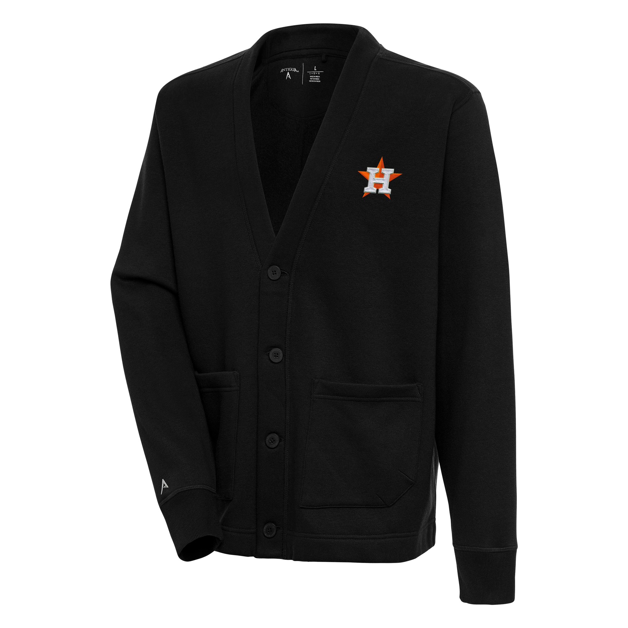 Men’s Antigua  Black Houston Astros Button-Up Cardigan Houston Astros Fan Edition
