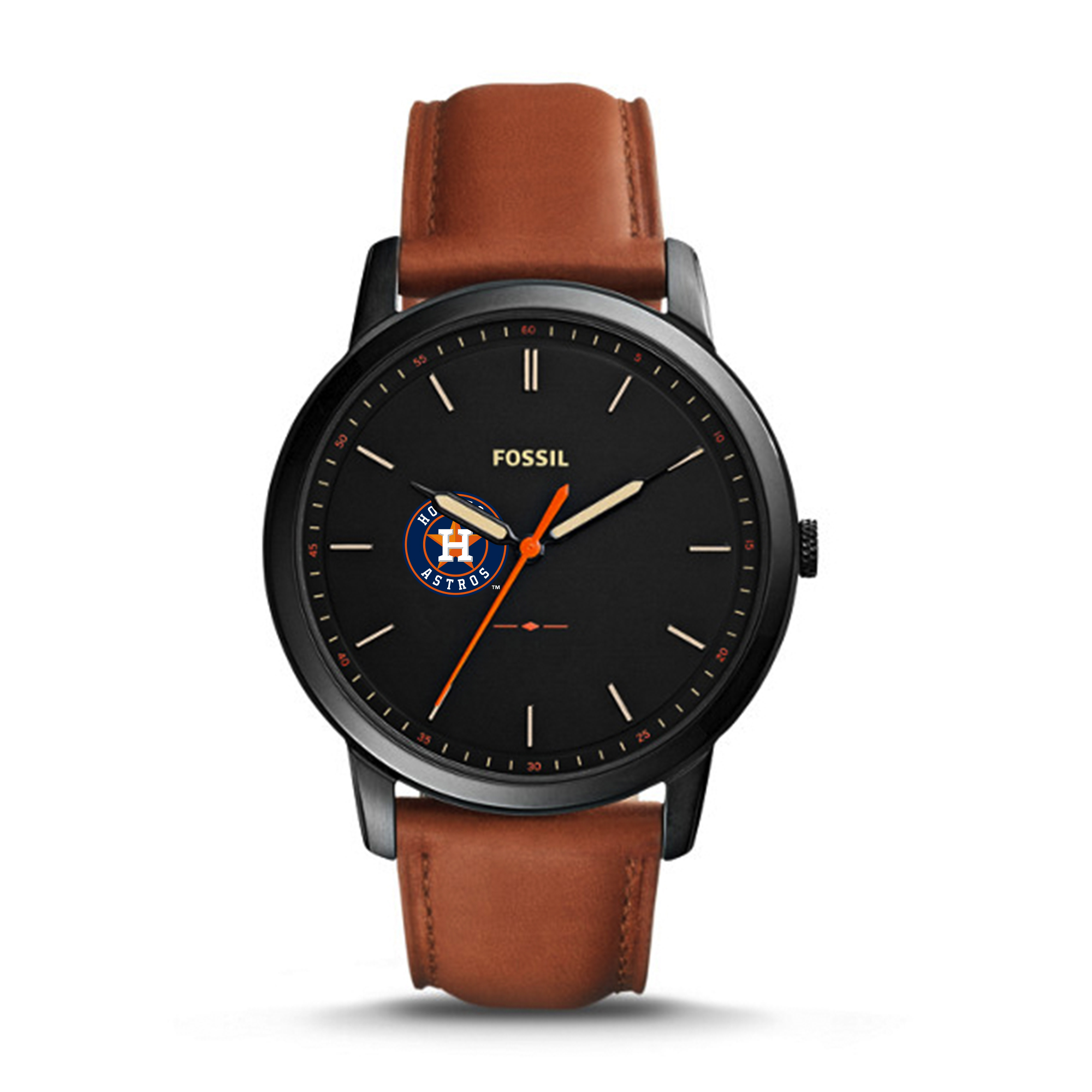 Men’s Fossil Brown Houston Astros Minimalist Leather Watch Houston Astros Fan Edition