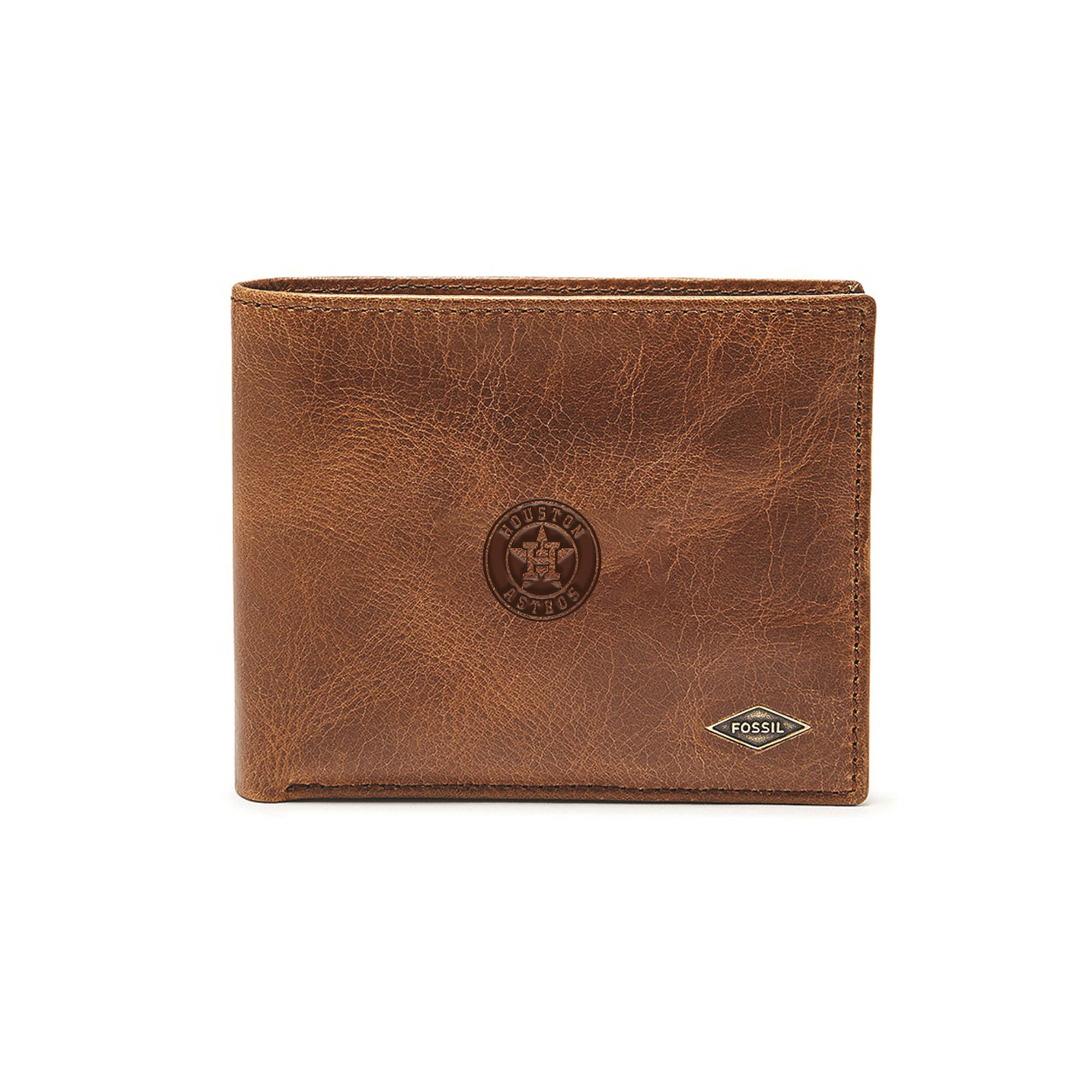 Fossil Brown Houston Astros Ryan RFID Passcase Wallet Houston Astros Fan Edition