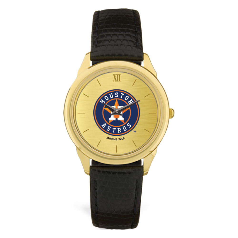 Men’s Black Houston Astros Gold Dial Leather Wristwatch Houston Astros Fan Edition