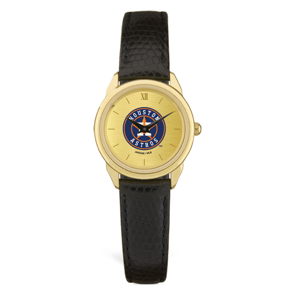 Women’s  Black Houston Astros Gold Dial Leather Wristwatch Houston Astros Fan Edition