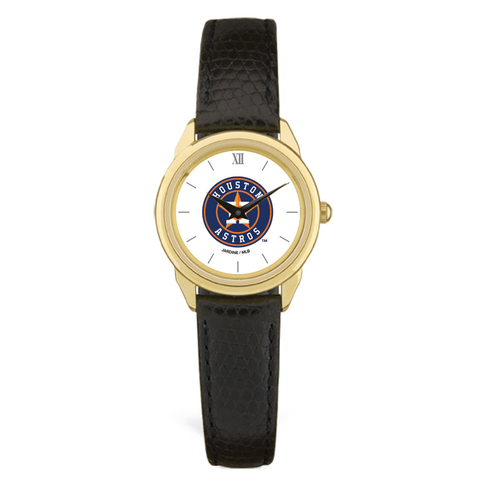 Women’s  Black Houston Astros White Dial Leather Wristwatch Houston Astros Fan Edition