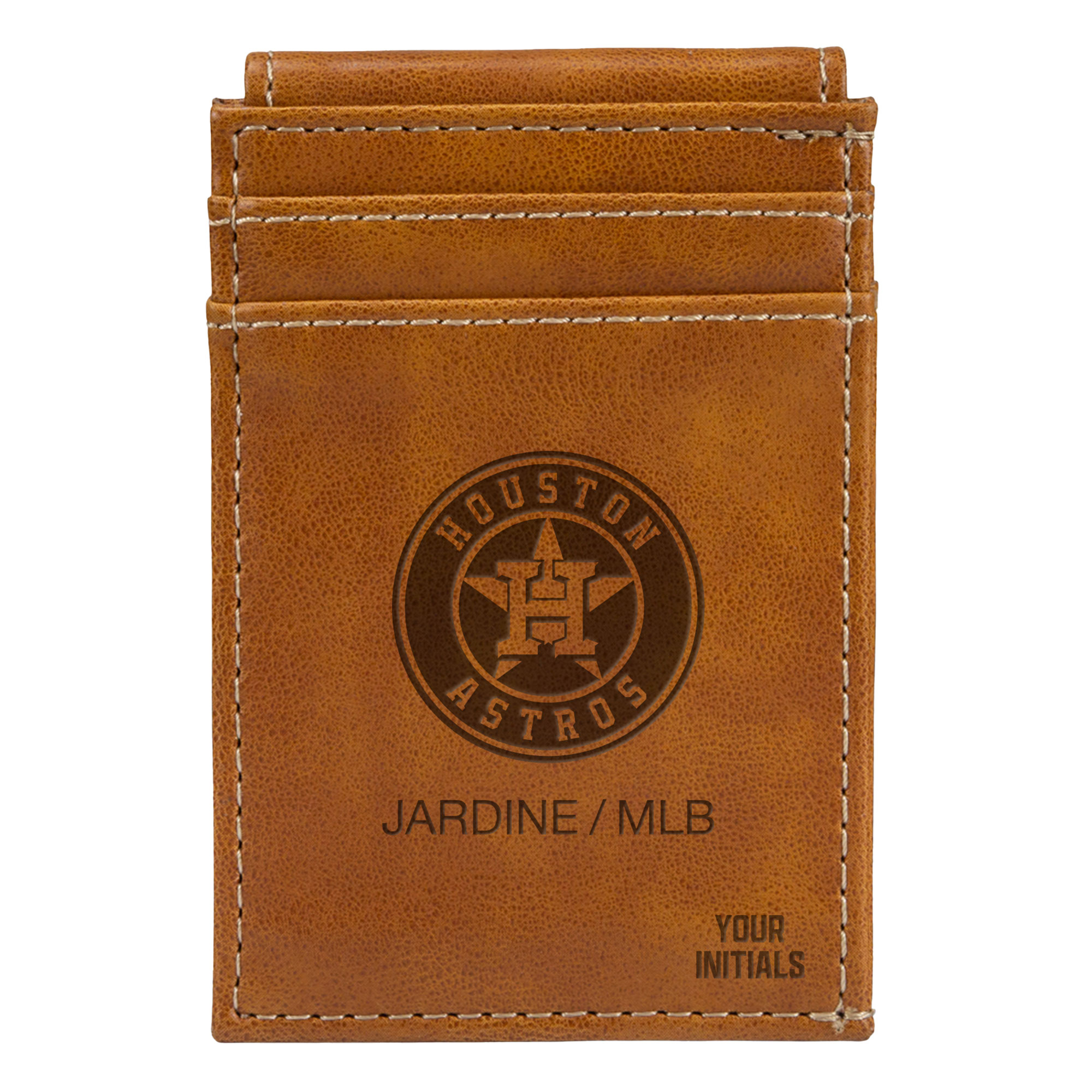 Brown Houston Astros Personalized Front Pocket Wallet Houston Astros Fan Edition