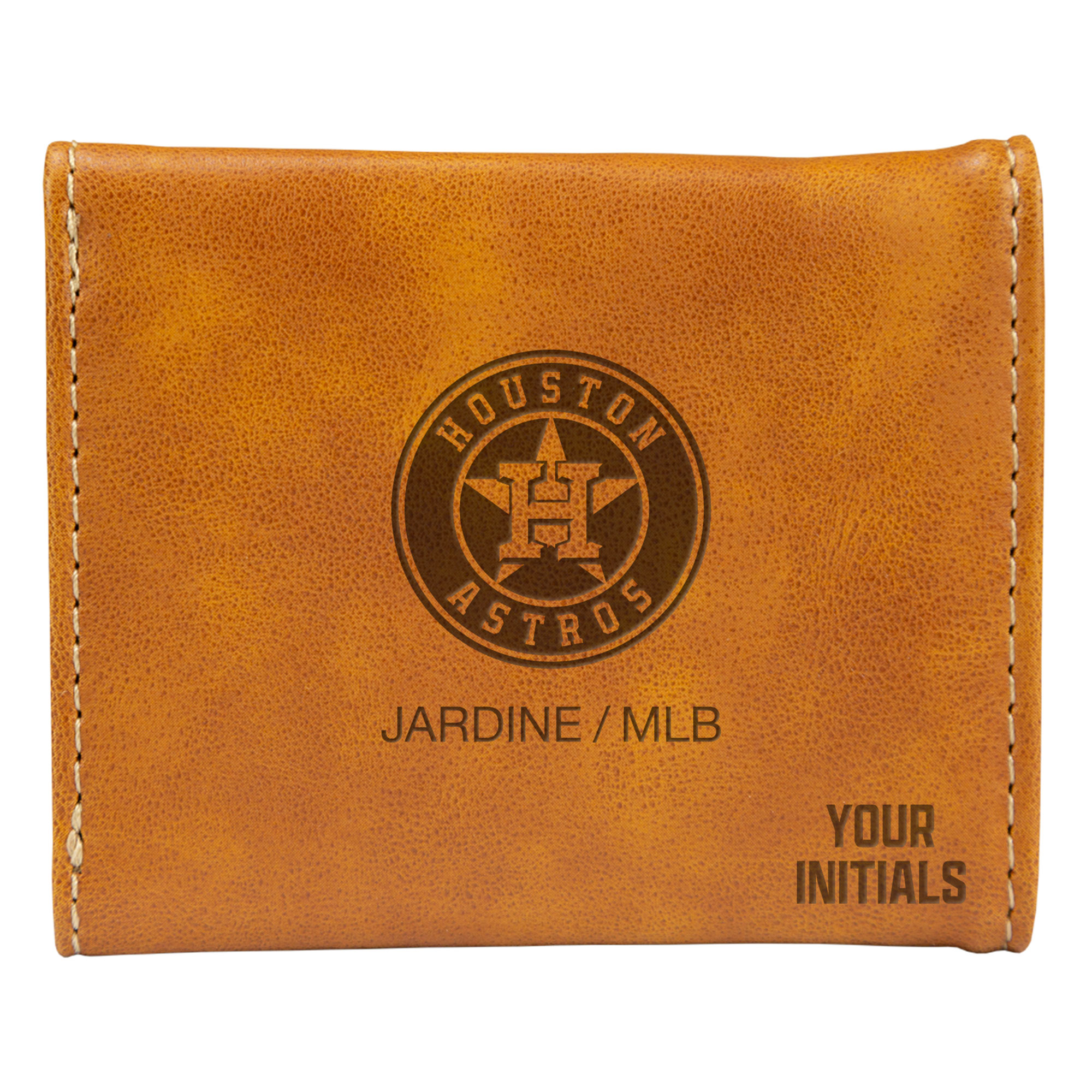 Brown Houston Astros Personalized Trifold Wallet Houston Astros Fan Edition