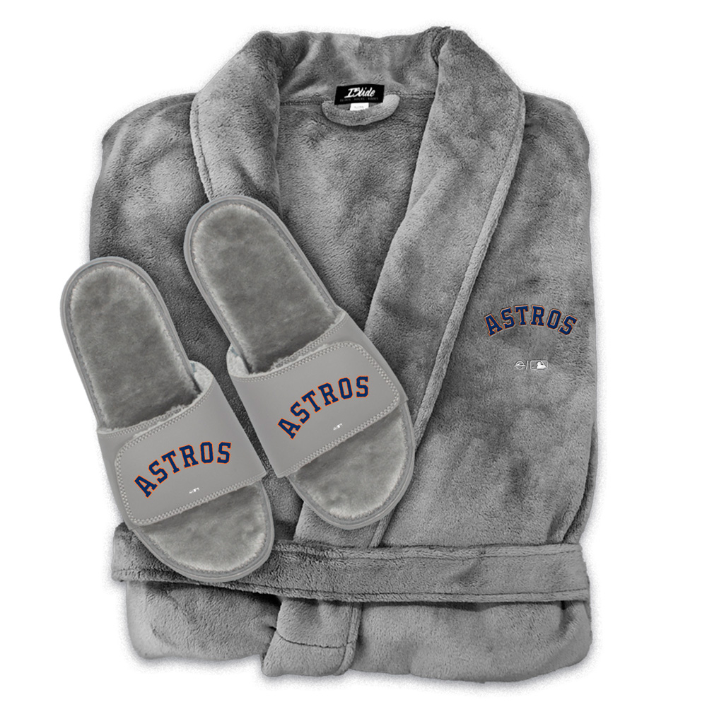 Unisex ISlide  Gray Houston Astros Faux Fur Slide Sandals & Robe Bundle Houston Astros Fan Edition