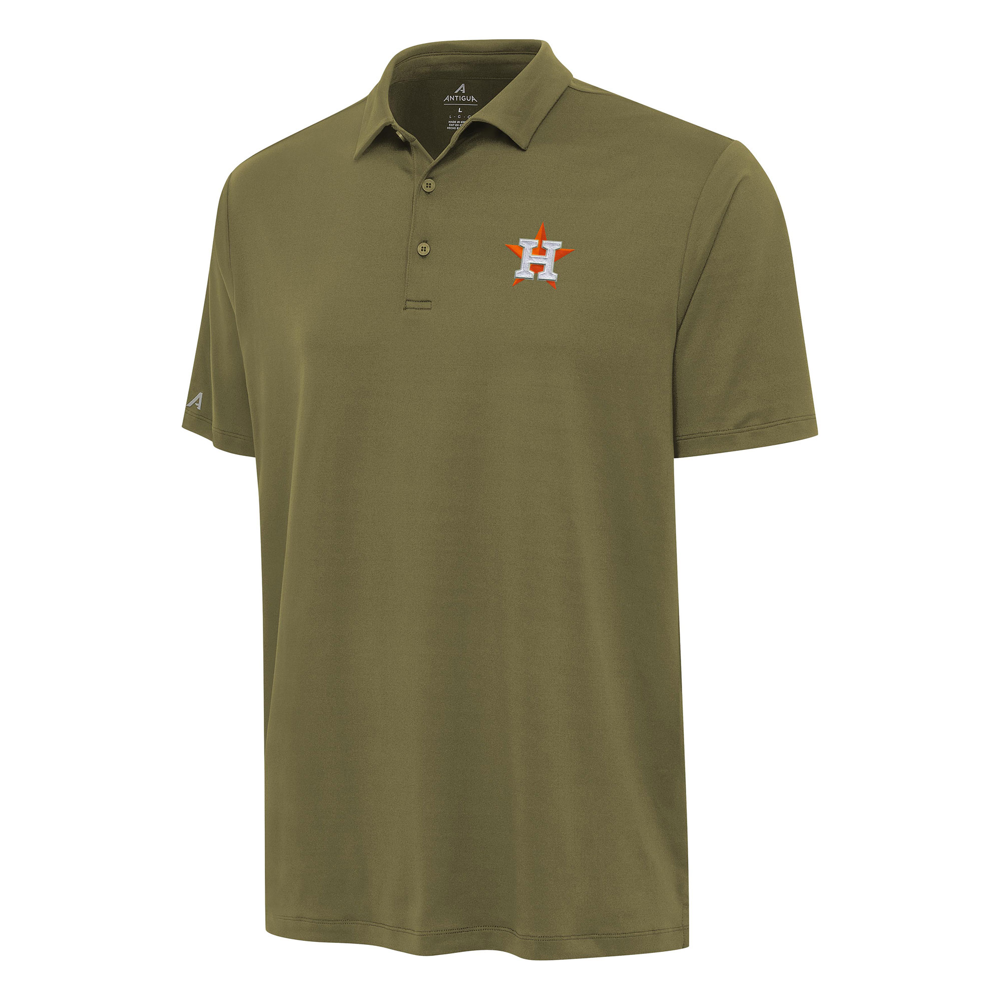 Men’s Antigua Olive Houston Astros Reprocess Polo Houston Astros Fan Edition