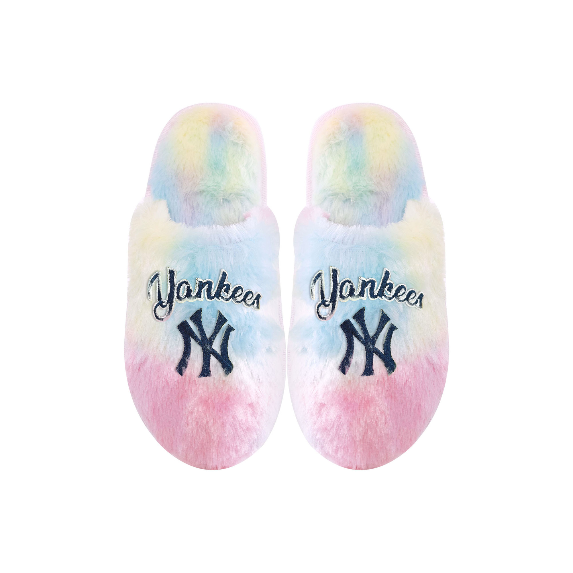 Youth FOCO New York Yankees Rainbow Script Slippers