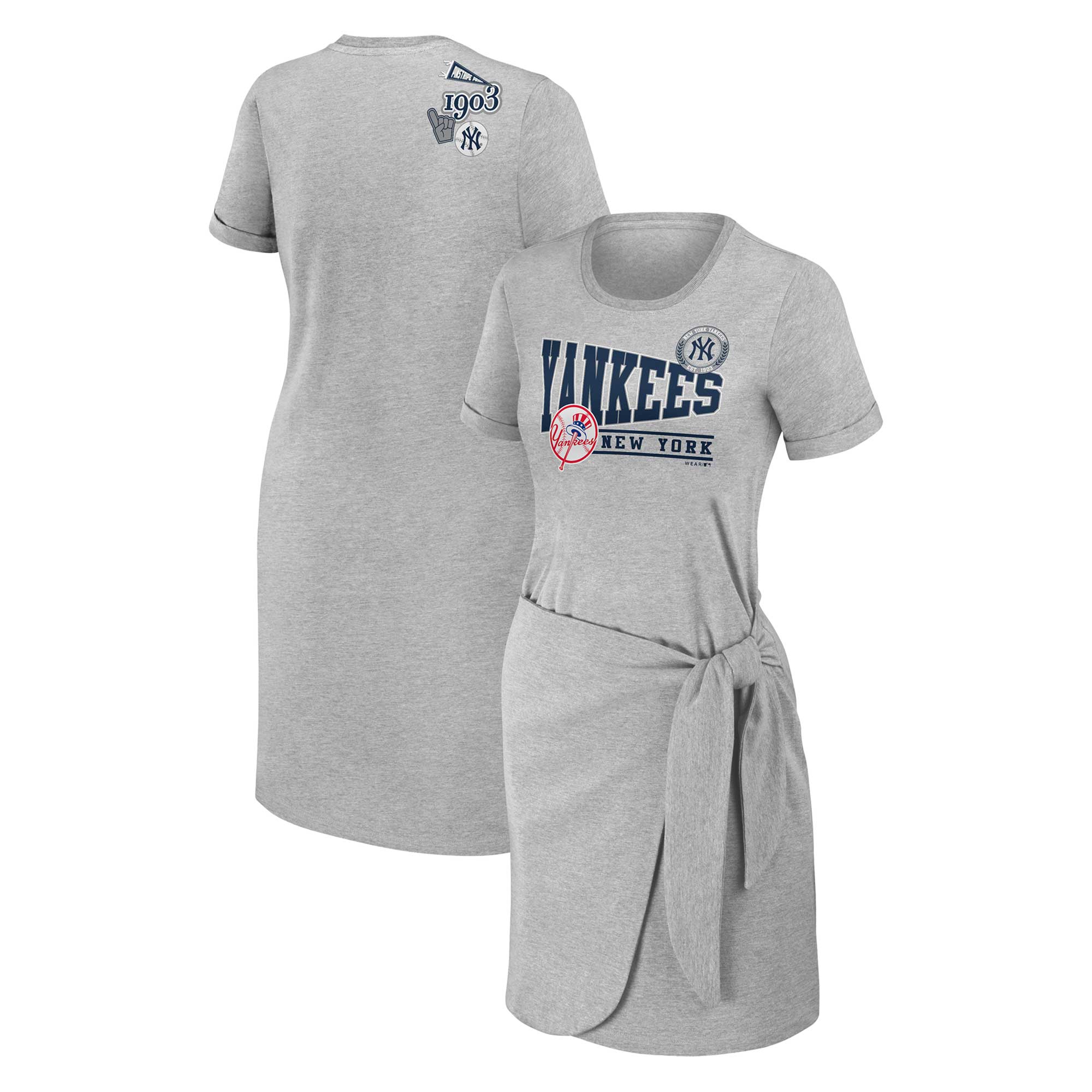 Women’s WEAR by Erin Andrews Heather Gray New York Yankees Plus Size Knotted T-Shirt Dress
