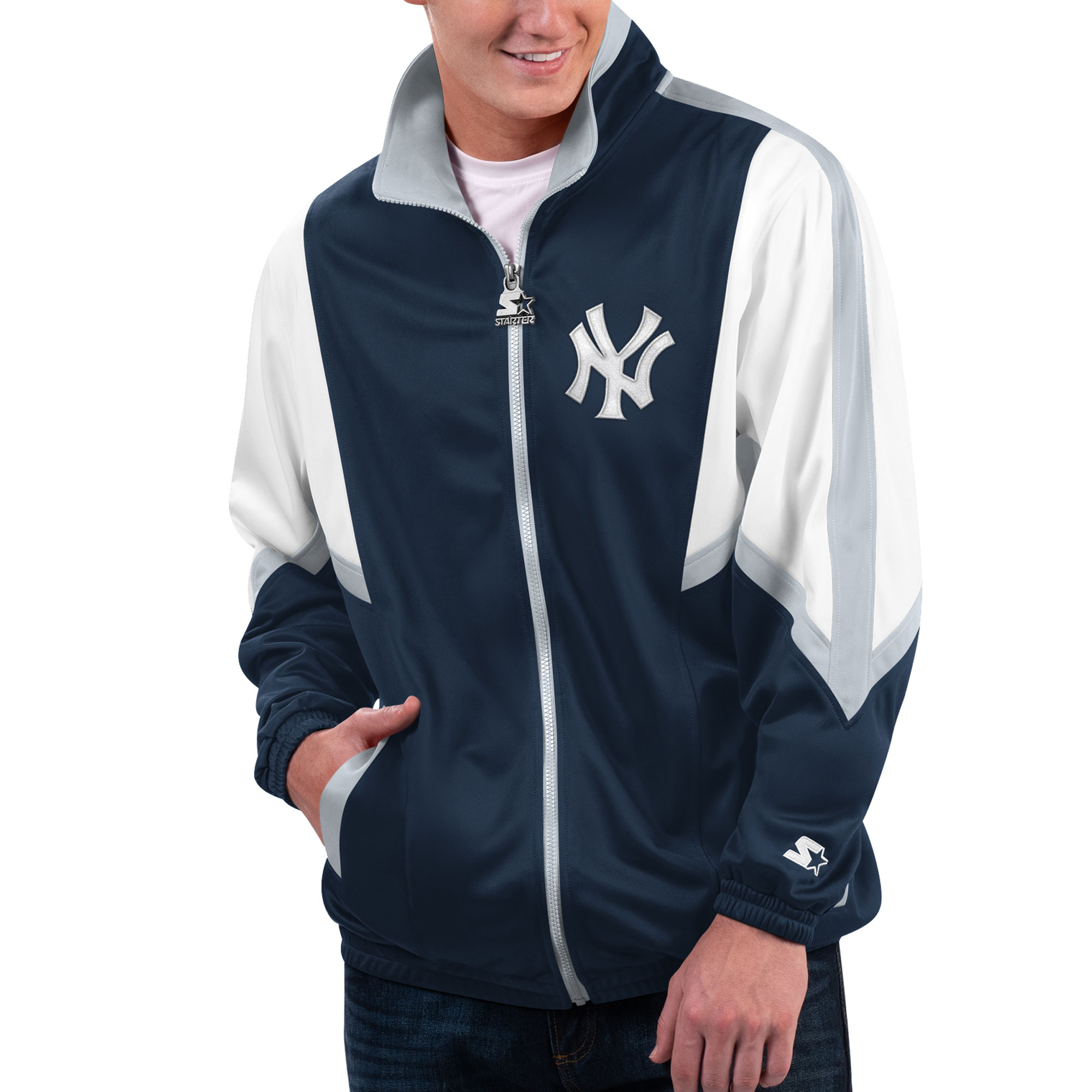 Men’s Starter Navy New York Yankees Lead Runner Full-Zip Jacket