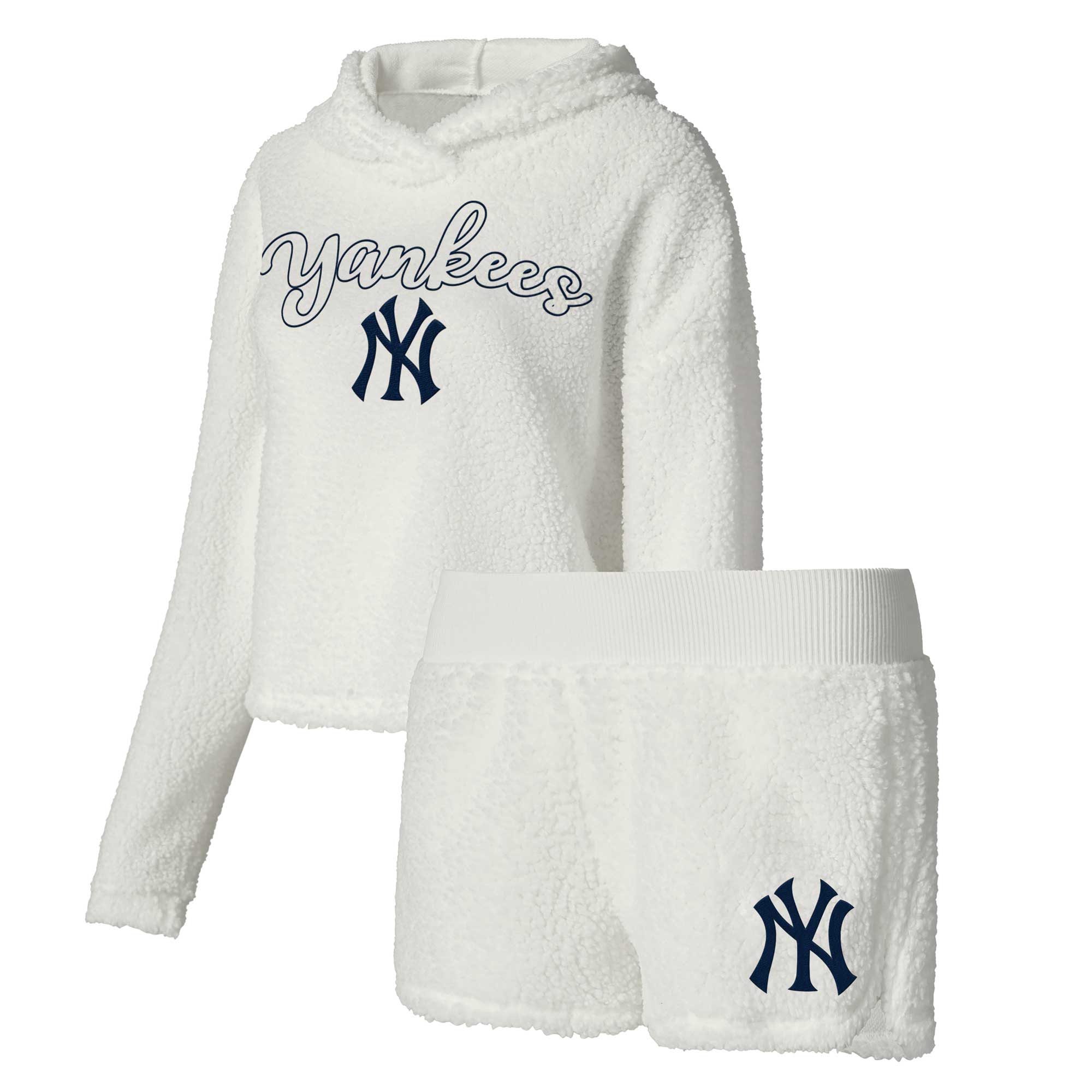 Women’s Concepts Sport Cream New York Yankees Fluffy Hoodie Top & Shorts Sleep Set