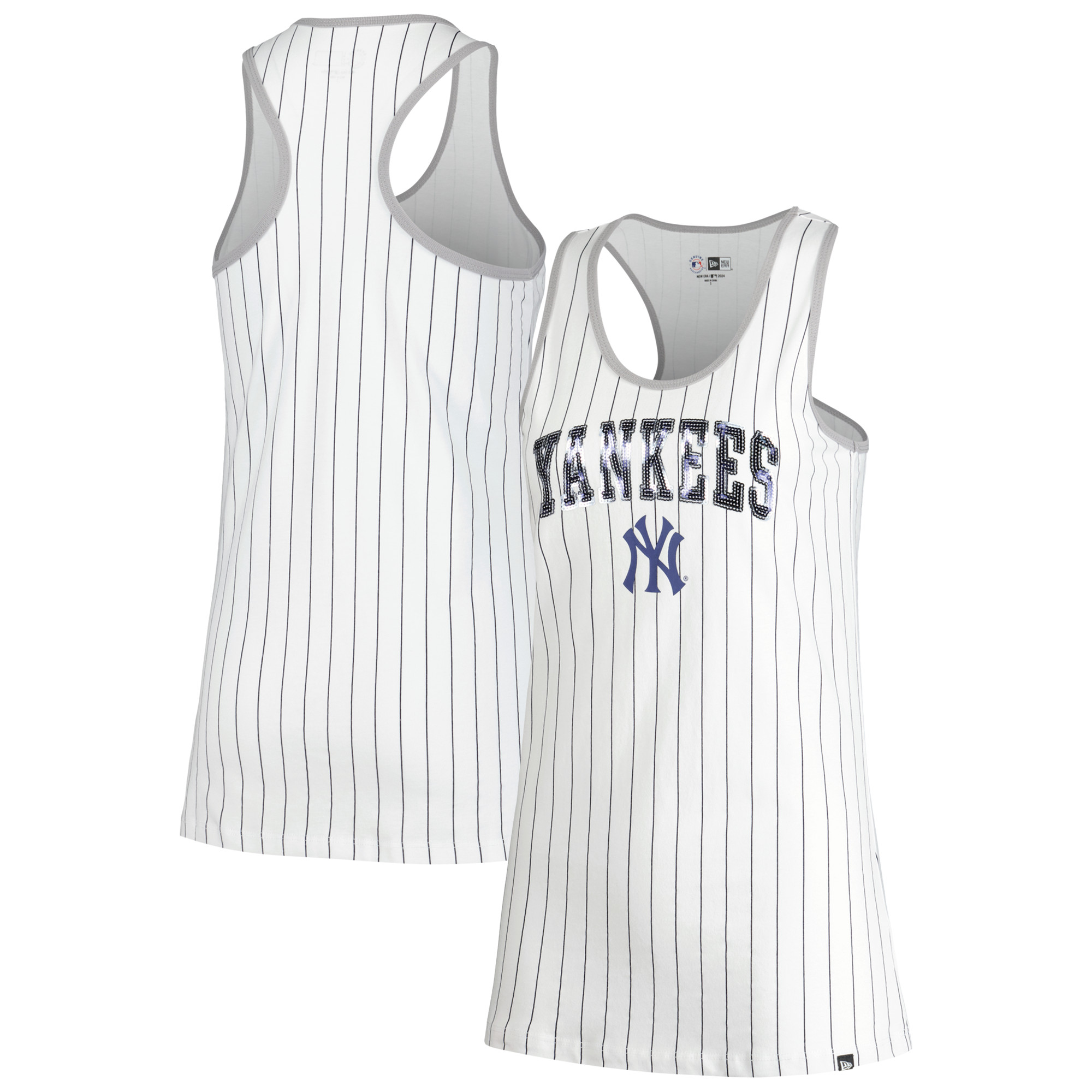 Women’s New Era White New York Yankees Sequin Pinstripe Racerback Tank Top