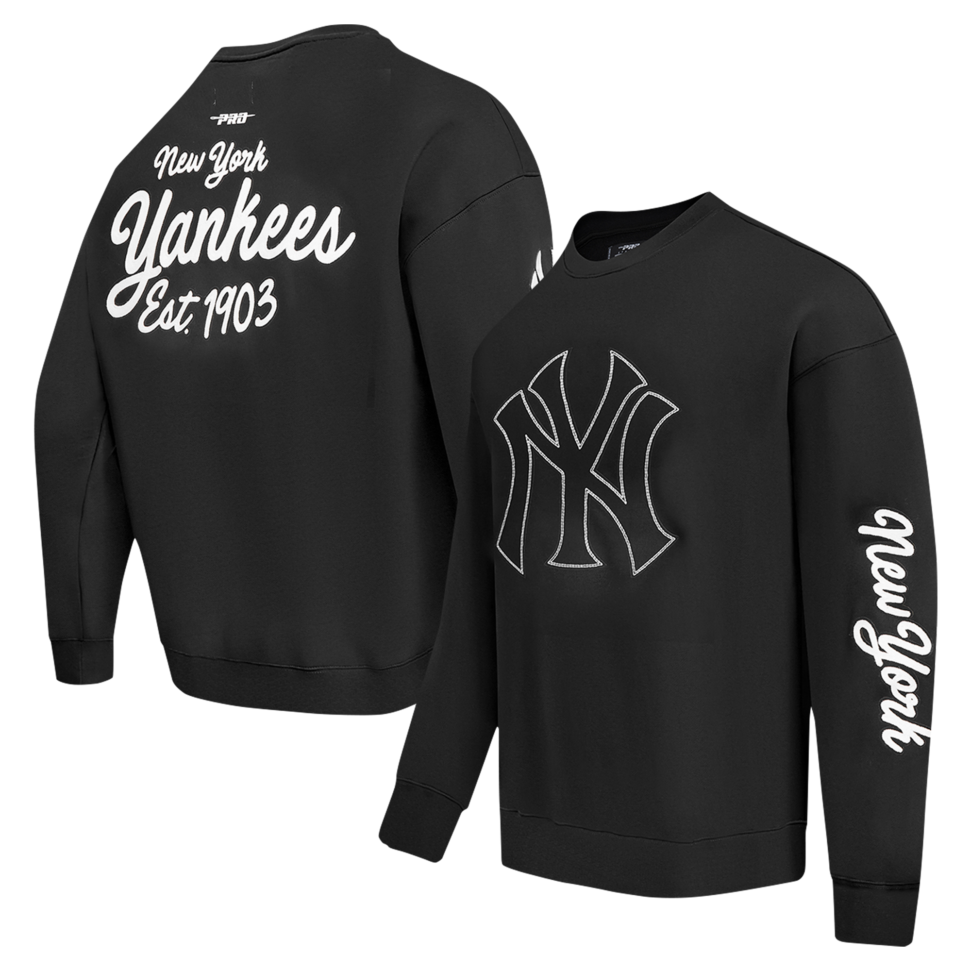 Men’s Pro Standard Black New York Yankees Paint The City Dropped Shoulder Pullover Sweatshirt