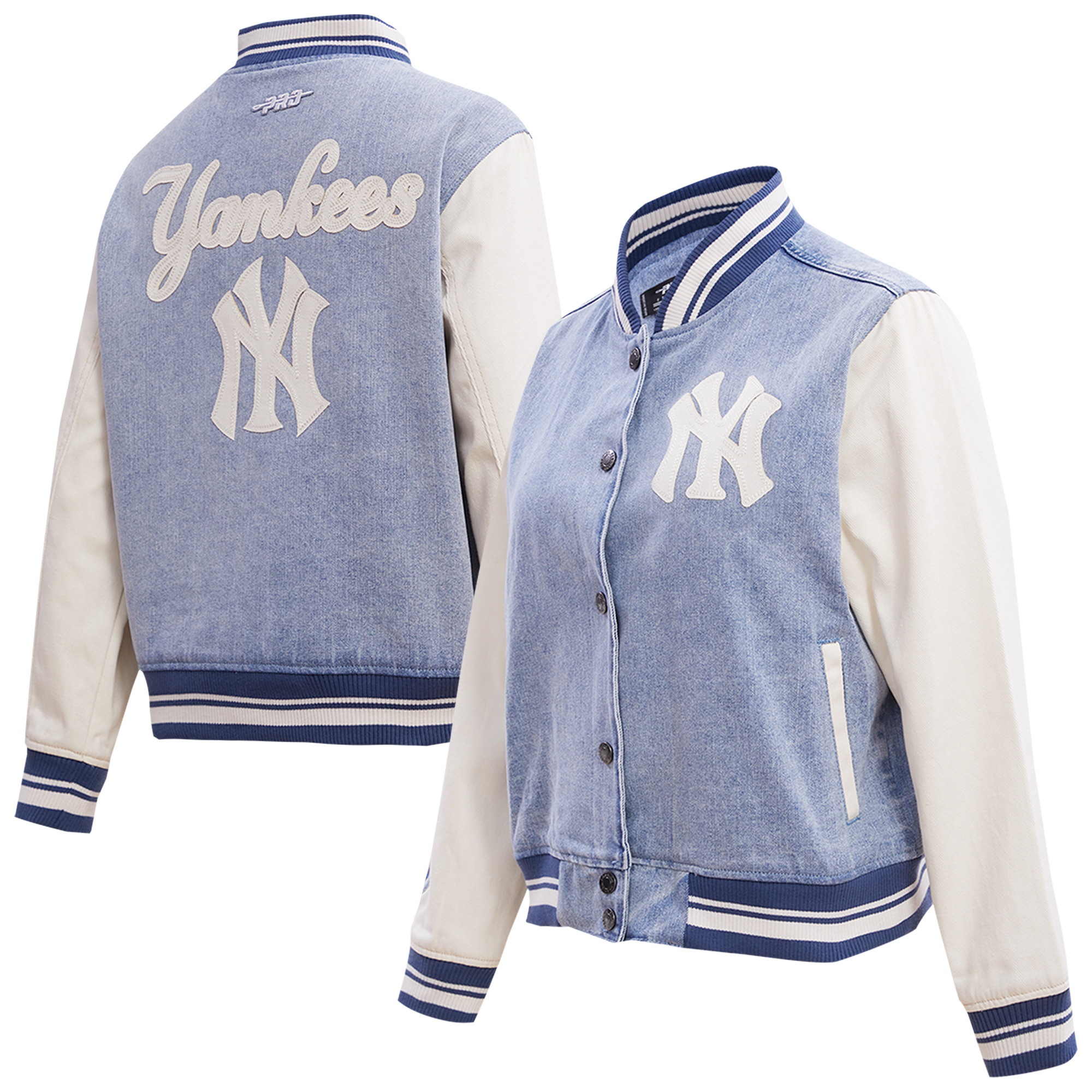 Women’s Pro Standard Denim/White New York Yankees Varsity Blues Full-Snap Varsity Jacket