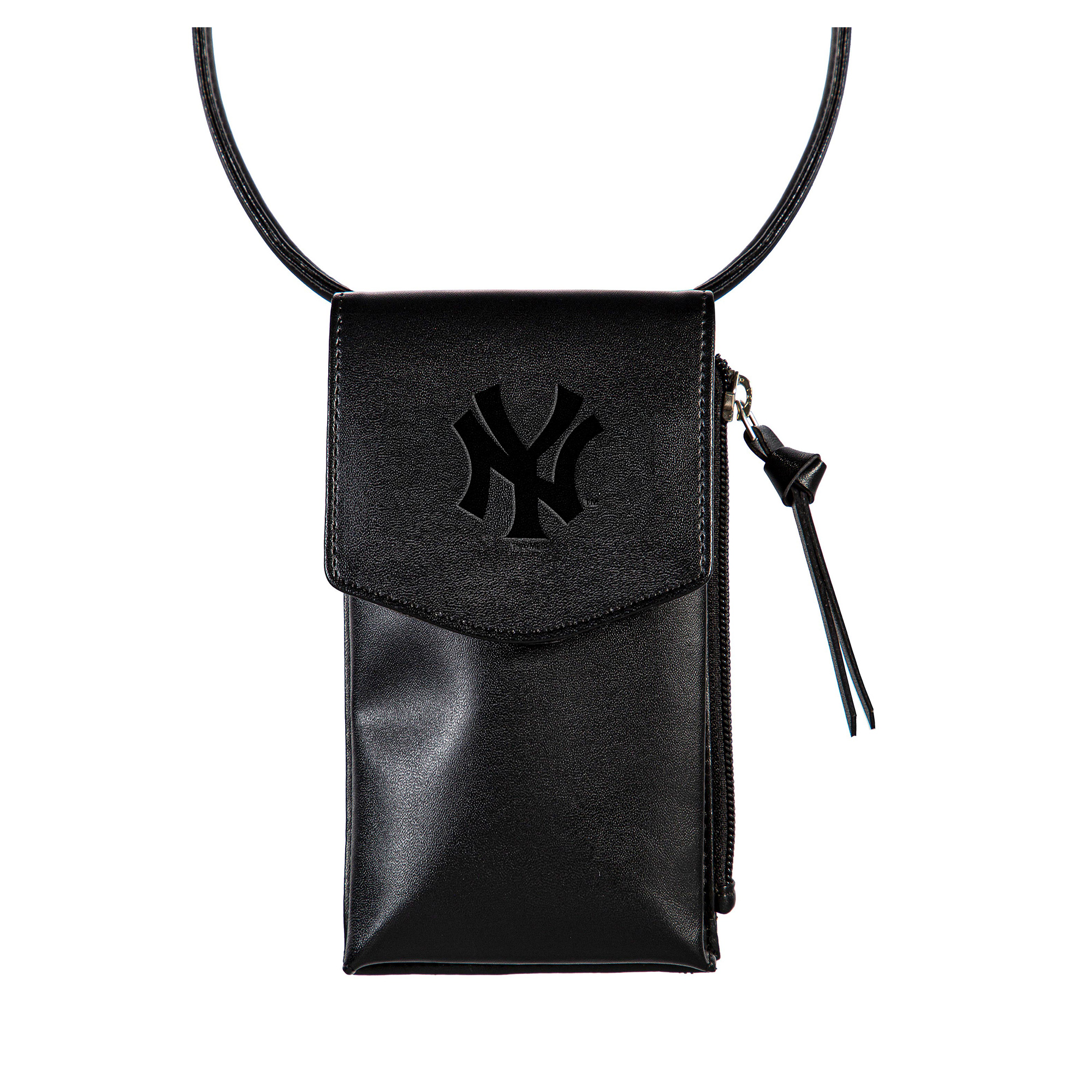 Black New York Yankees Hybrid Leather Crossbody Cell Phone Wallet
