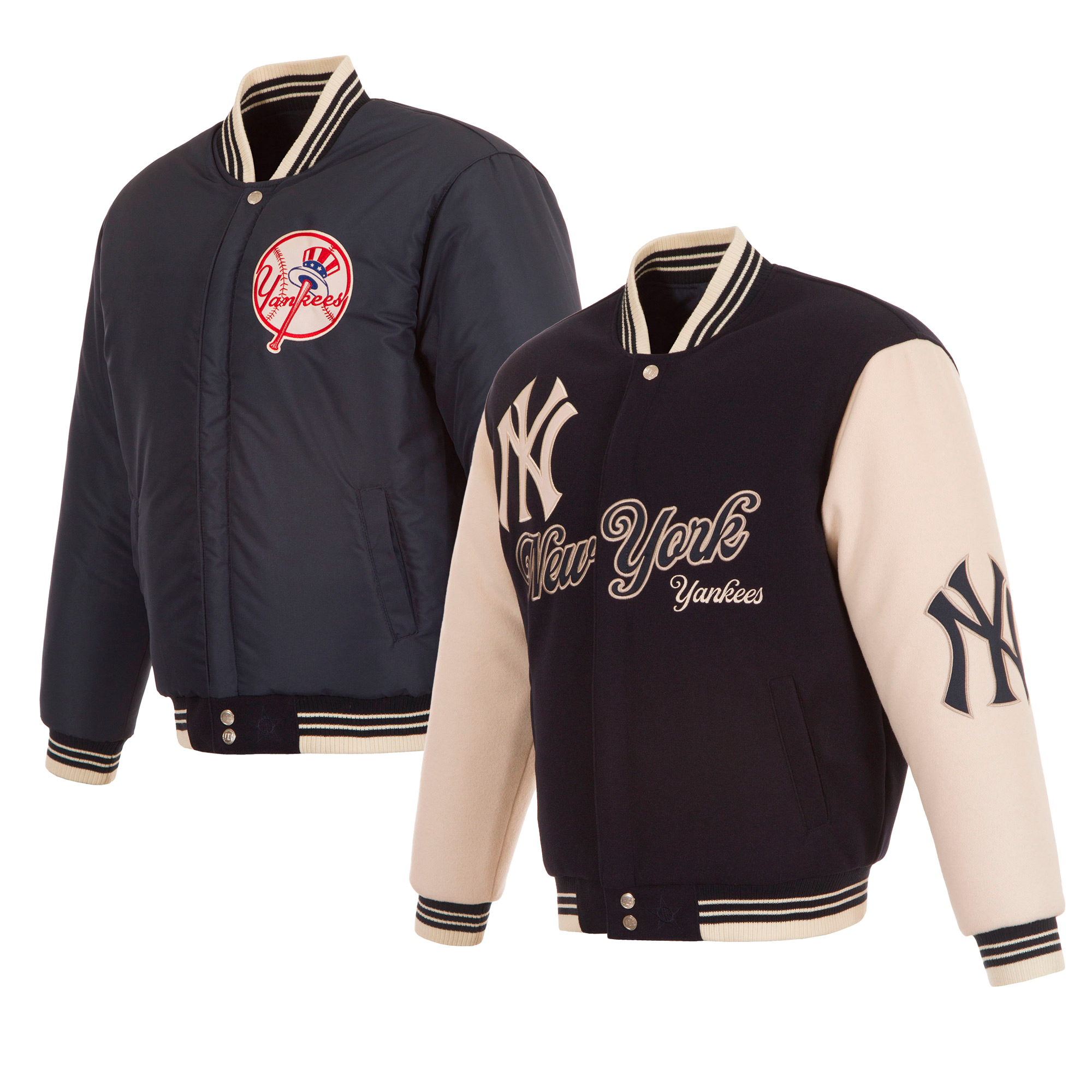 Men’s?áJH Design  Navy New York Yankees Reversible Wool Full-Zip Jacket