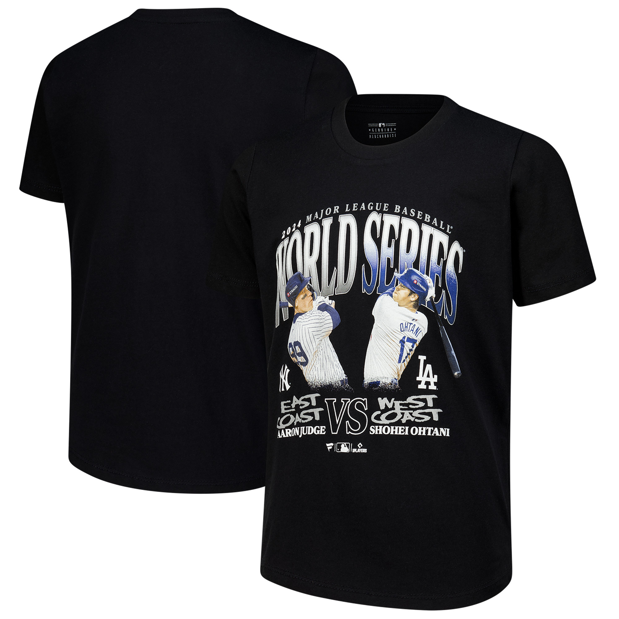 Youth Black New York Yankees & Aaron Judge vs. Los Angeles Dodgers & Shohei Ohtani 2024 World Series Matchup T-Shirt