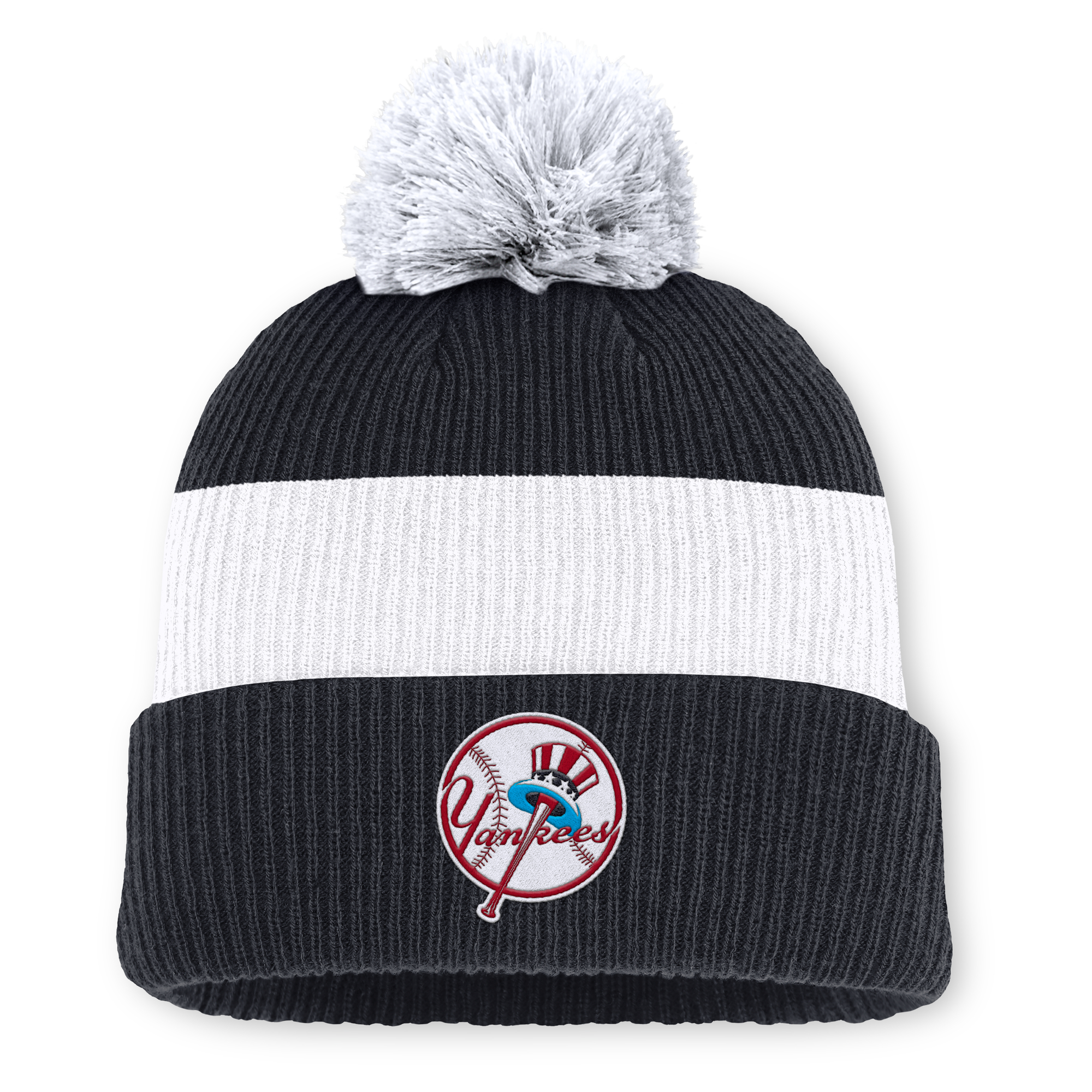 Men’s Nike Navy/White New York Yankees Cooperstown Collection Peak Standard Cuffed Knit Hat with Pom